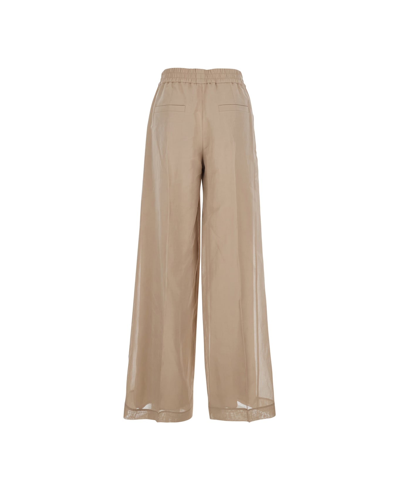 Brunello Cucinelli Beige Trousers With Elastic Waist And Welt Pockets In Cotton Organza Woman - Beige ボトムス