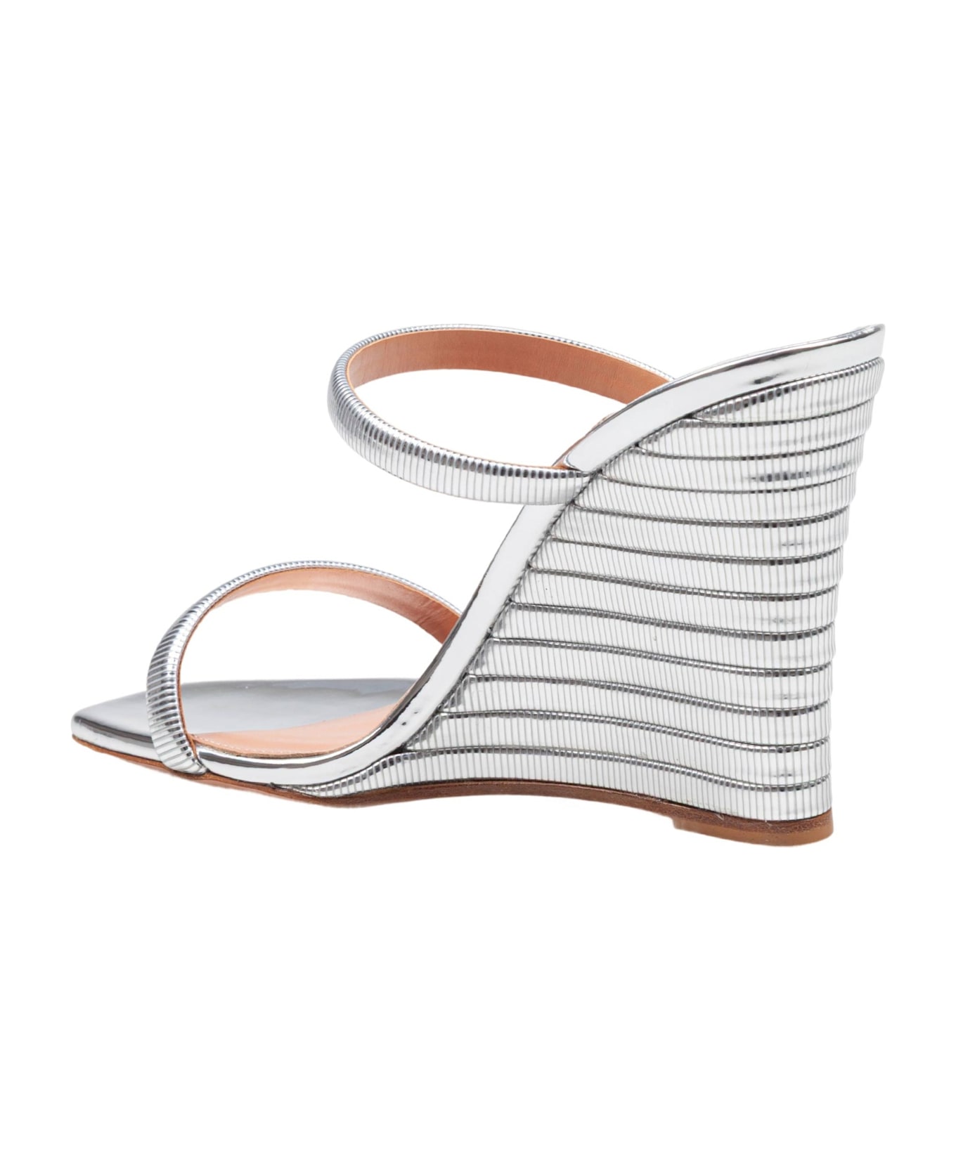 Aquazzura Aquazzurra Riviera Chain Wedge Sandal In Mirror-effect Leather Silver Color - Silver
