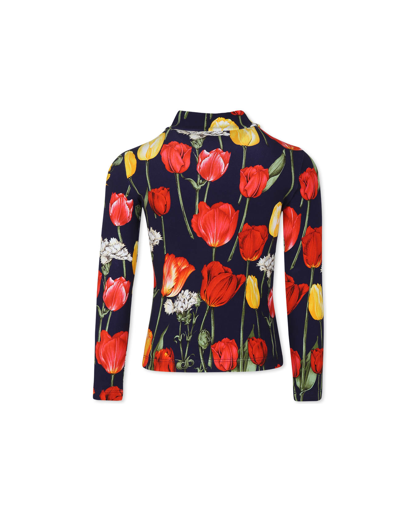 Dolce & Gabbana Blue Turtle-neck With Tulip Print For Girl - Blue