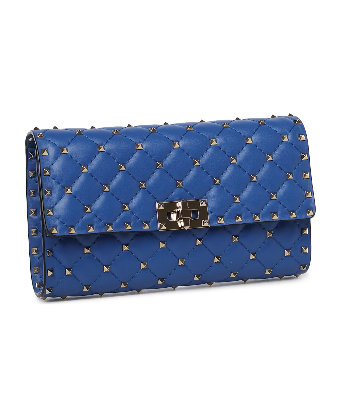 Valentino Garavani Rockstud Spike Chain Clutch In Matelassé Nappa Leather - Blue