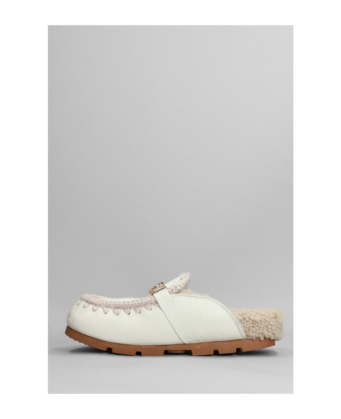 Mou Winter Bio Slide Slipper-mule In White Leather - white