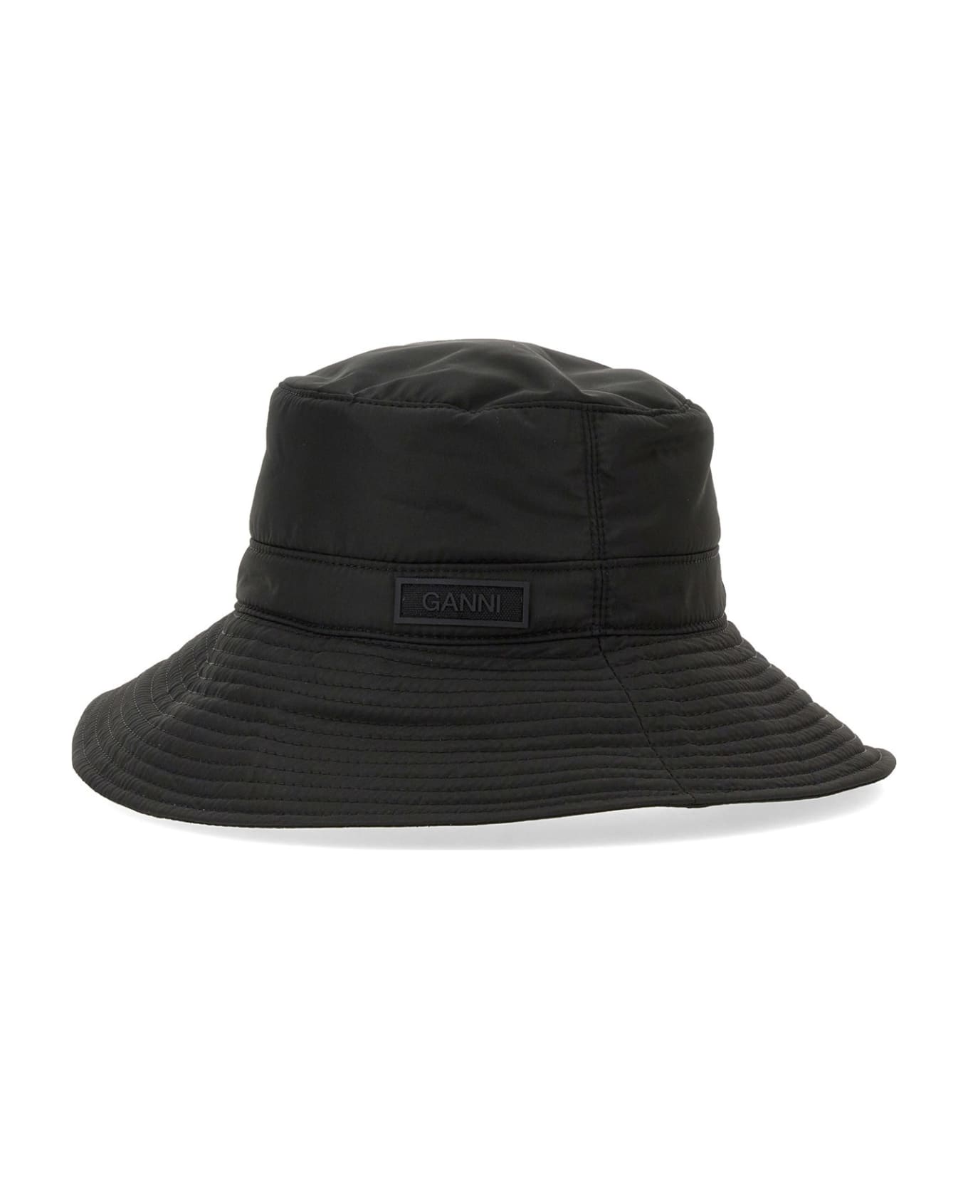 Ganni Bucket Hat With Logo - Nero