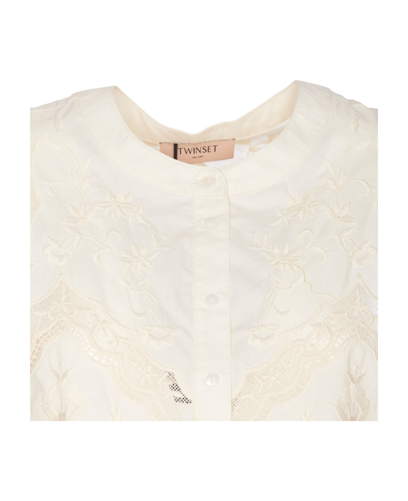 TwinSet Sleeveless Top With Flowers Embroidery - Bianco ottico