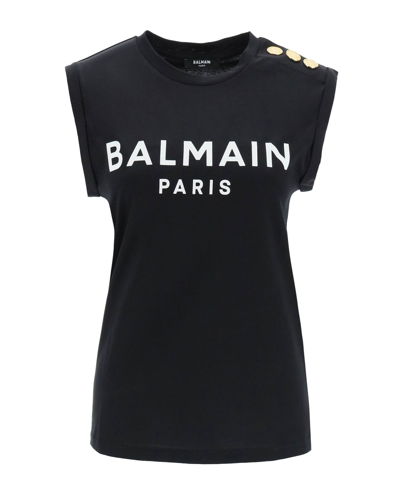 Balmain Logo Top With Buttons - black Tシャツ