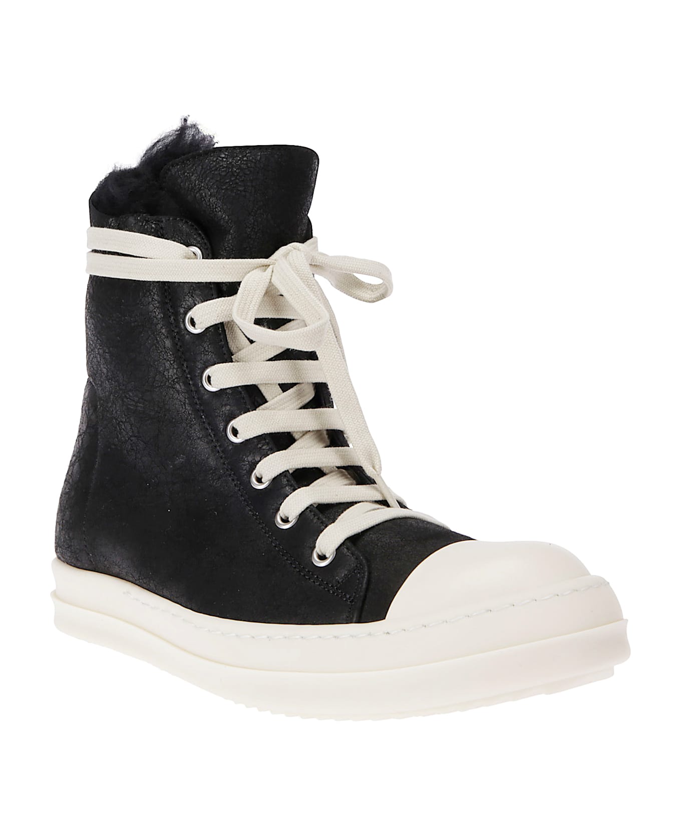 Rick Owens Shearling Sneakers - BLACK MILK