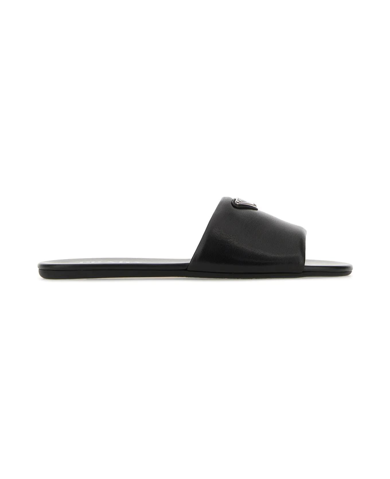 Prada Black Nappa Leather Slippers - NERO