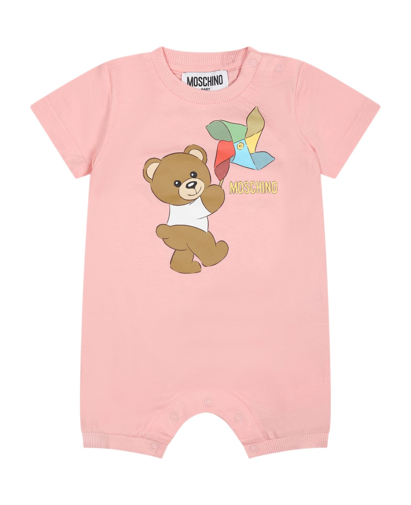 Moschino Pink Bodysuit For Babies With Teddy Bear And Pinwheel - Pink