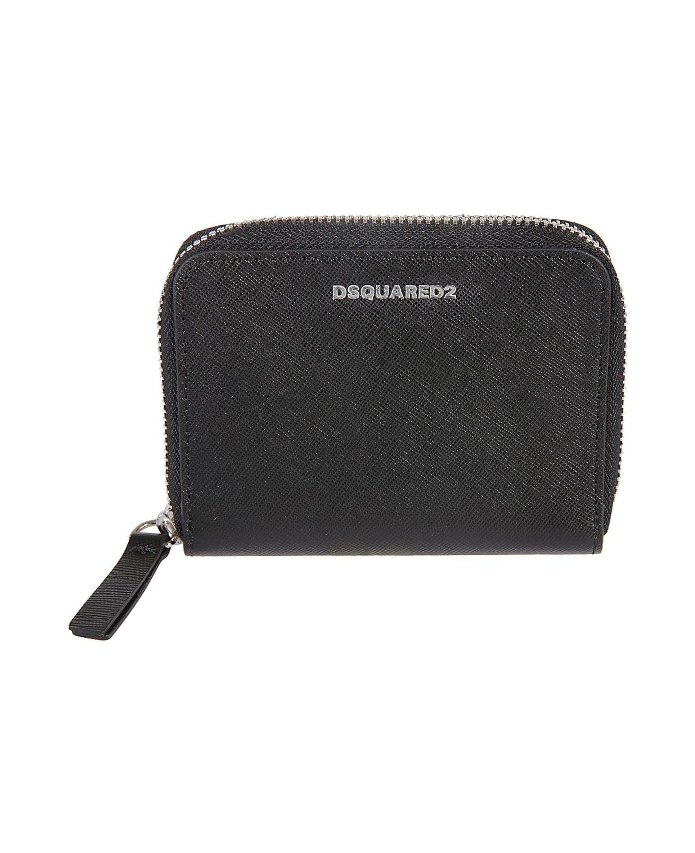 Dsquared2 Logo Detailed Zip-around Wallet - Black 財布