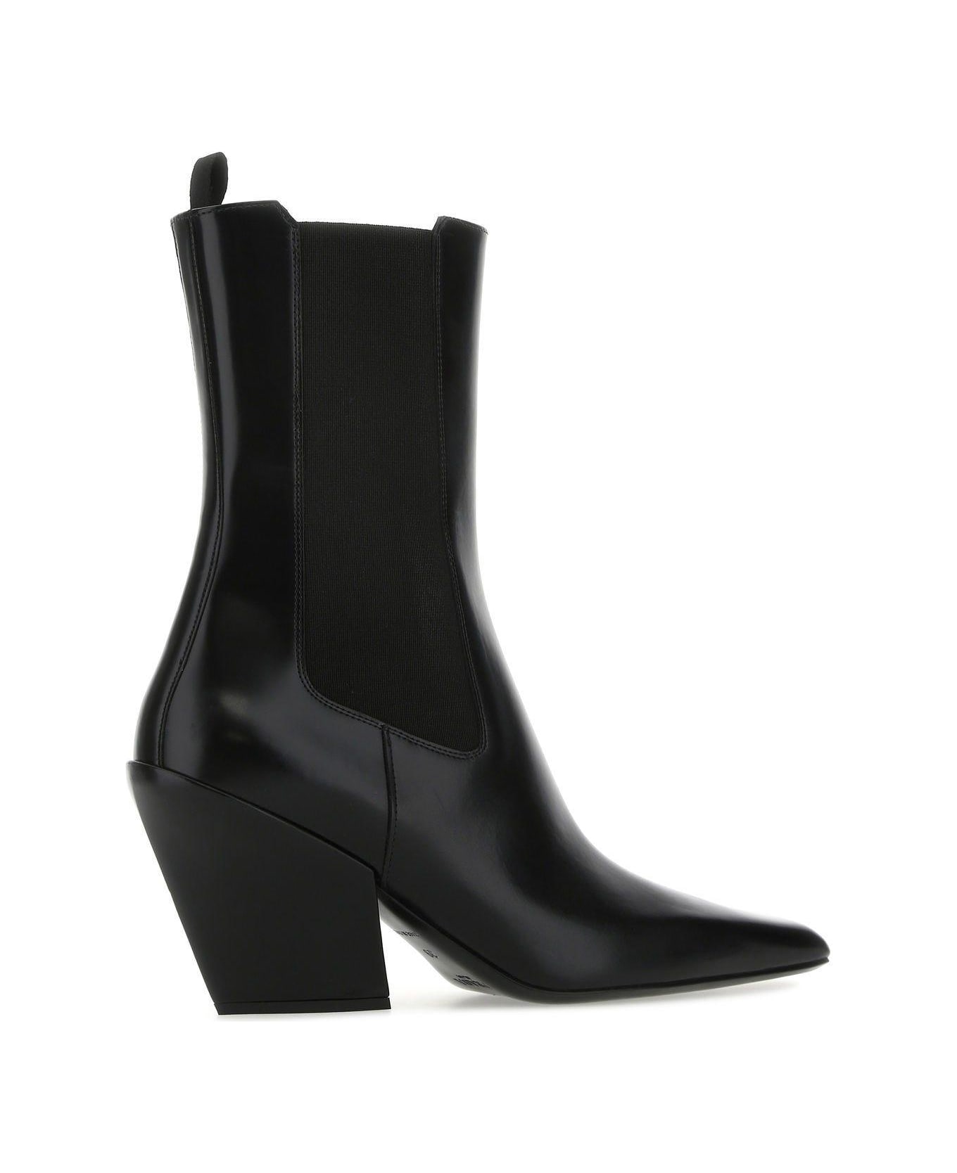 Prada Black Leather Ankle Boots - Nero