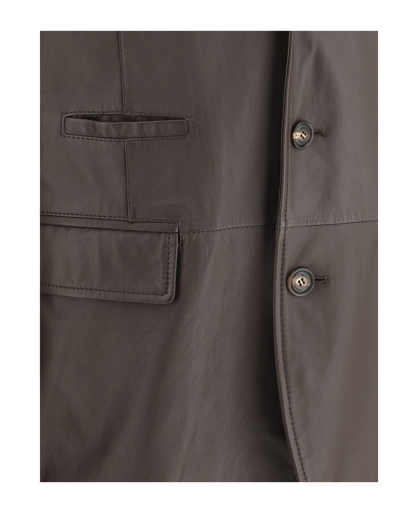 Brunello Cucinelli Leather Jacket - Testa Di Moro