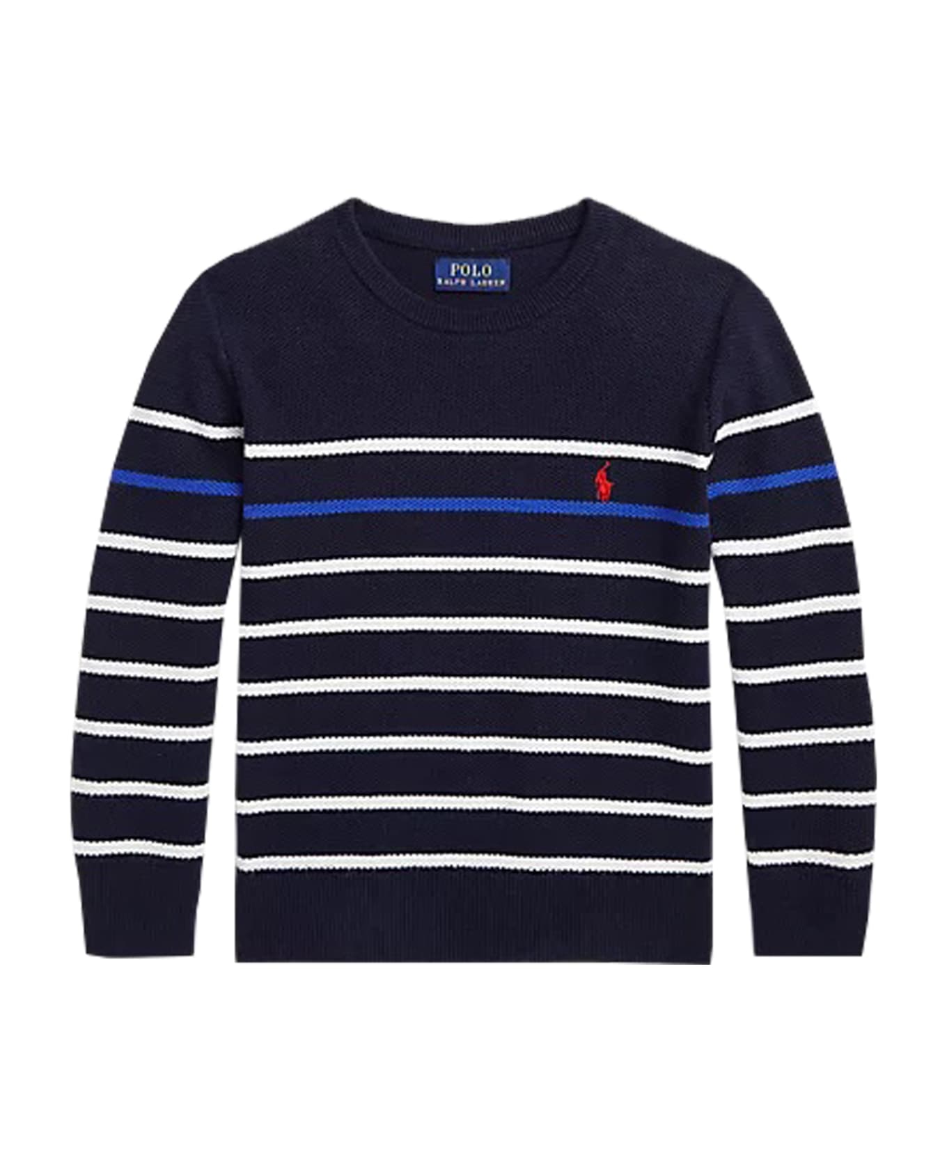 Ralph Lauren Striped Cotton Pique Sweater - Blu navy