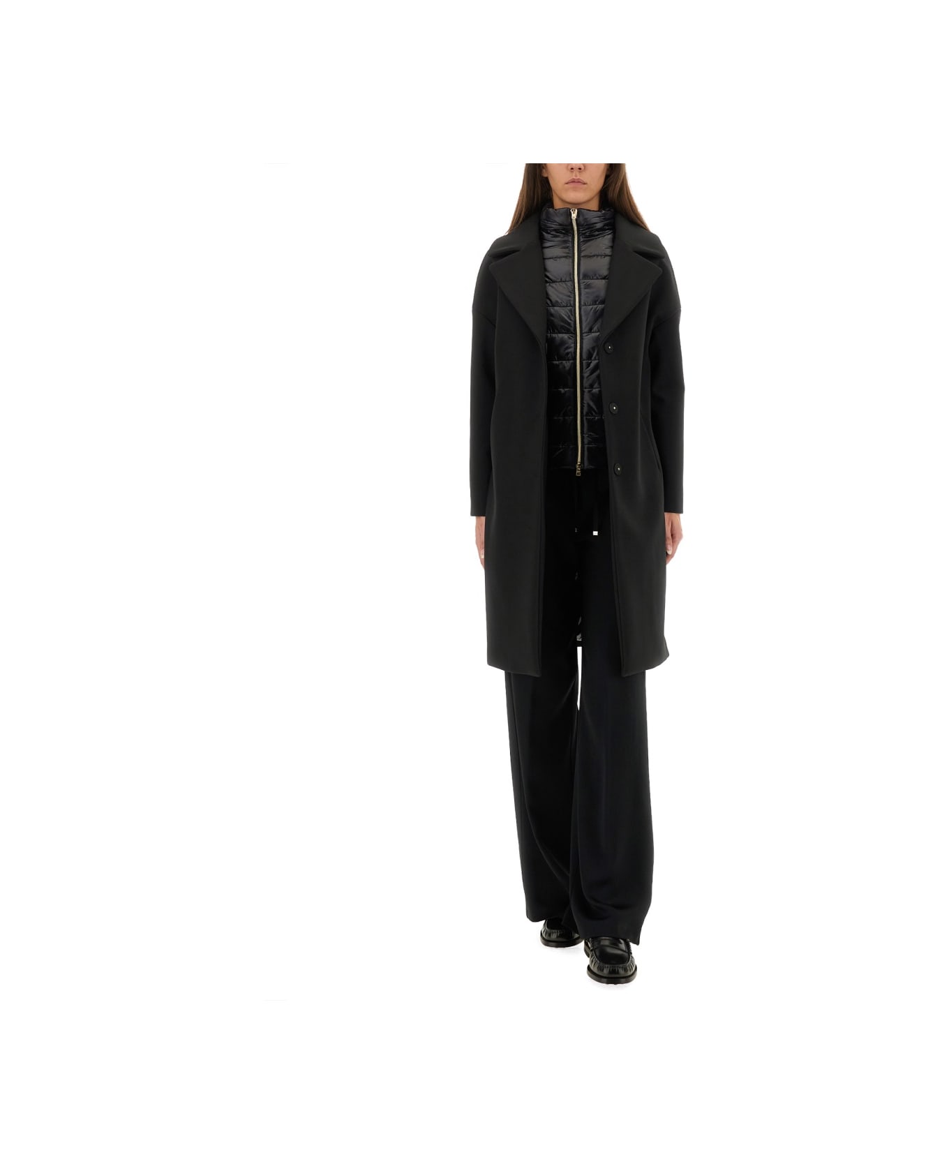 Herno Wool Coat With Technical Bib - BLACK