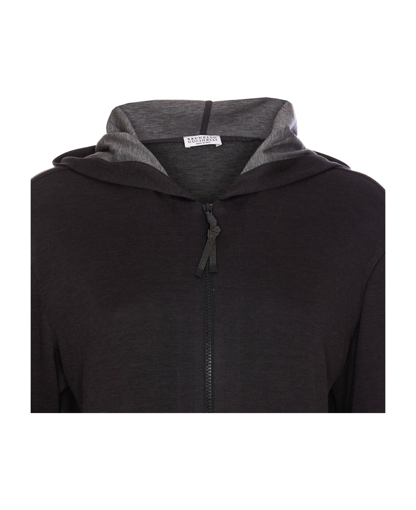 Brunello Cucinelli Zipped Hoodie - CARBONE/GRIGIO MEDIO