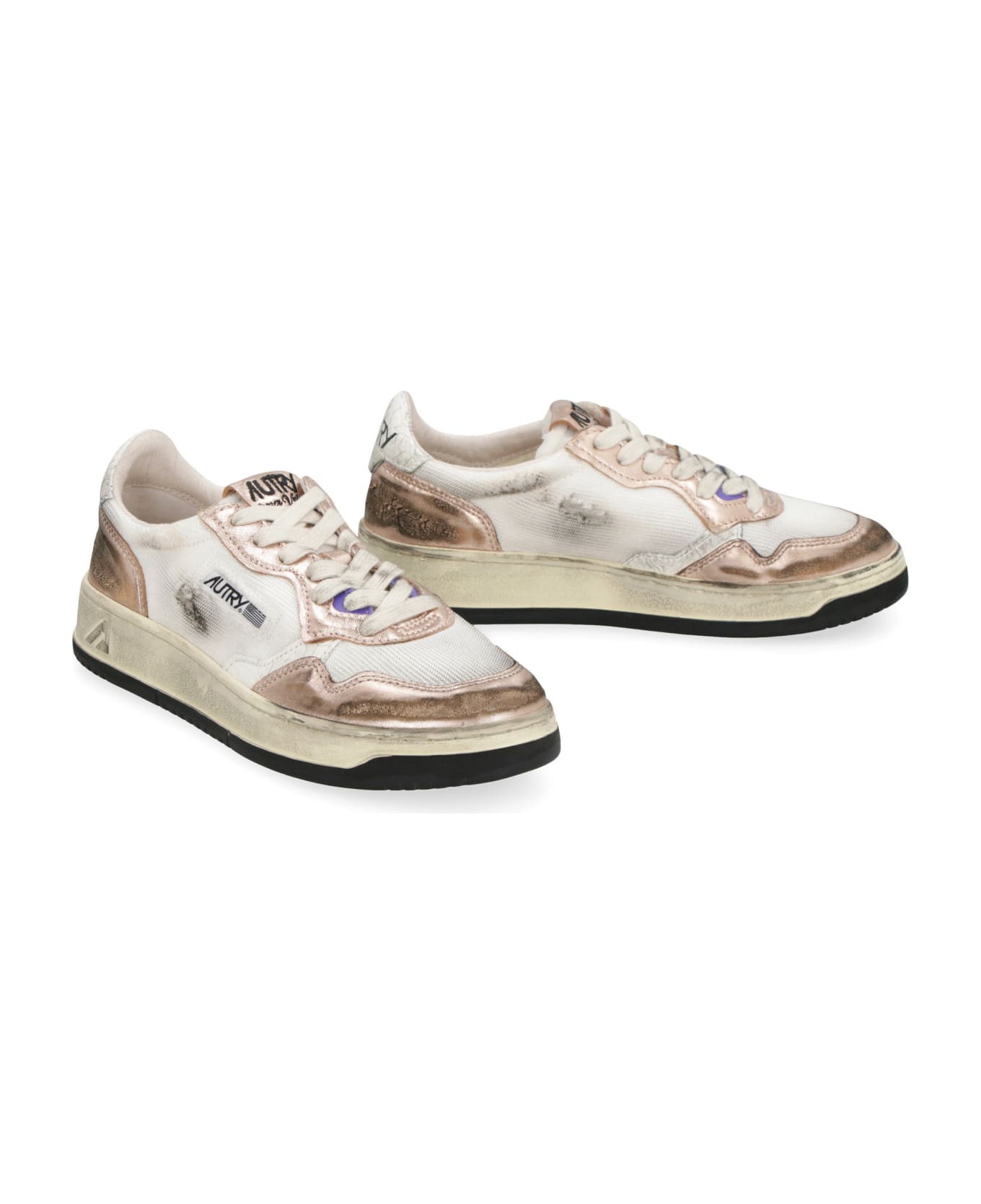 Autry Super Vintage Medalist Low Sneakers In White And Gold Leather - Bronze スニーカー