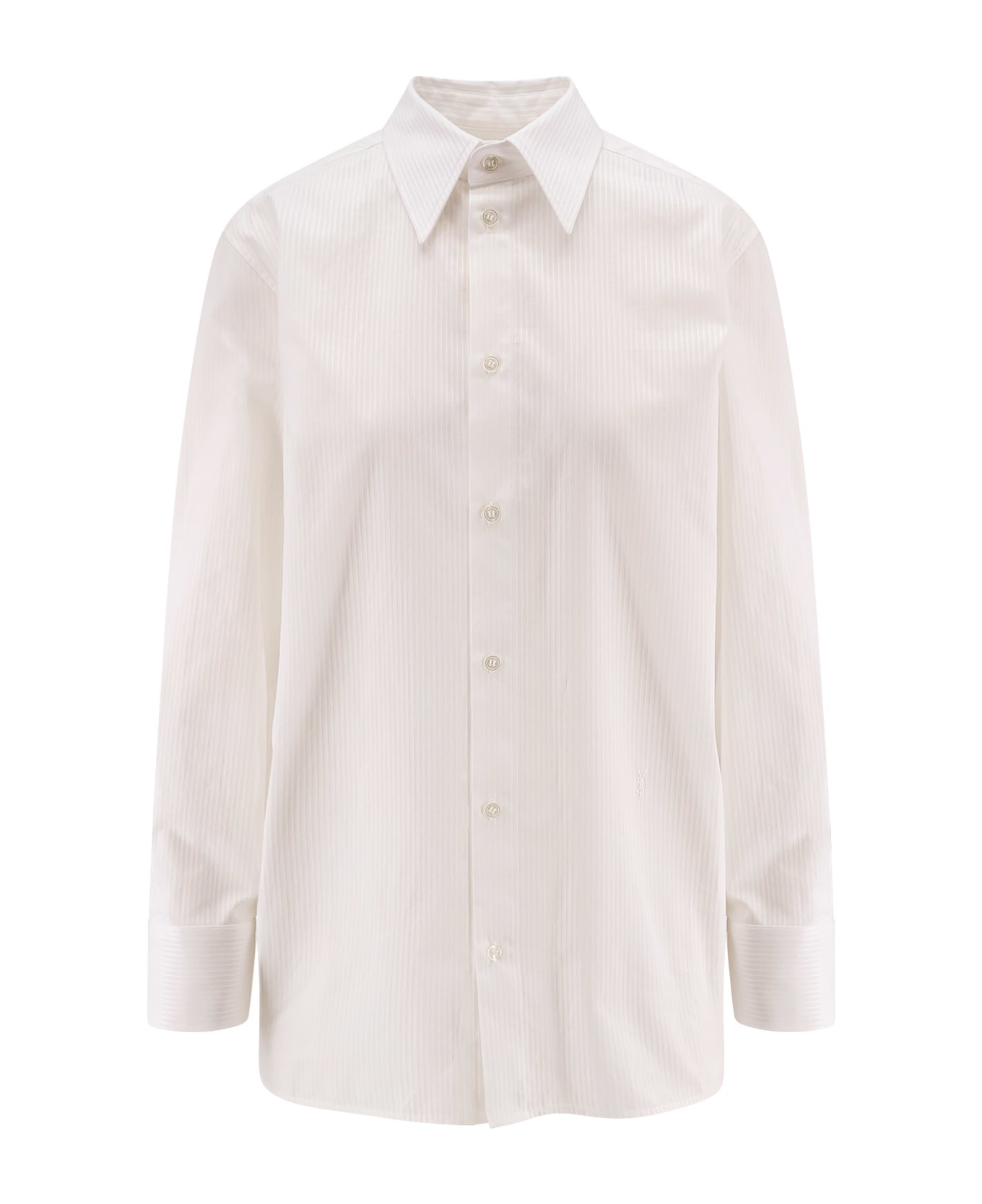 Saint Laurent Certified Cotton Shirt With Cassandre Embroidery - White