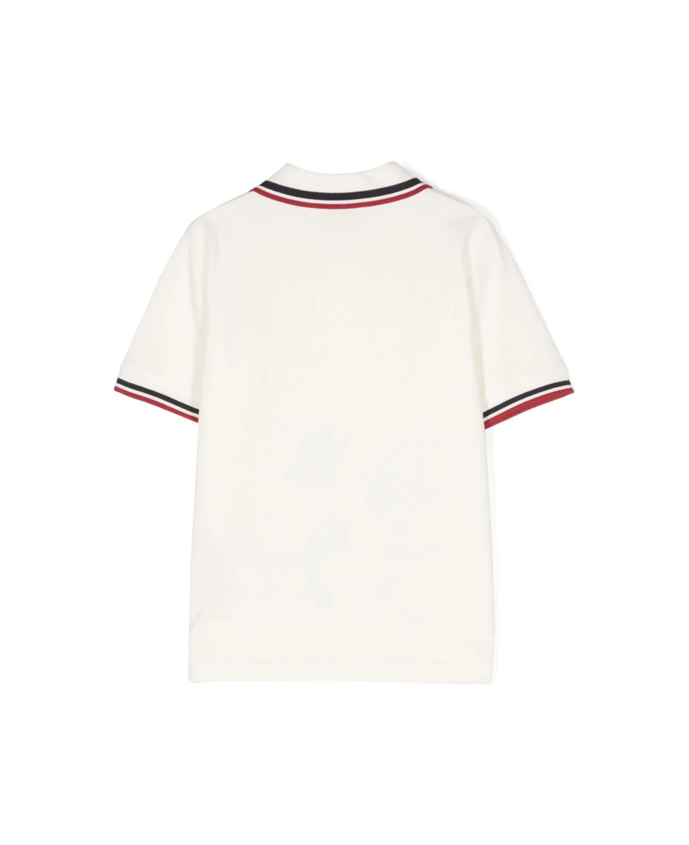 Moncler White Polo Shirt With Tricolour Finish - White