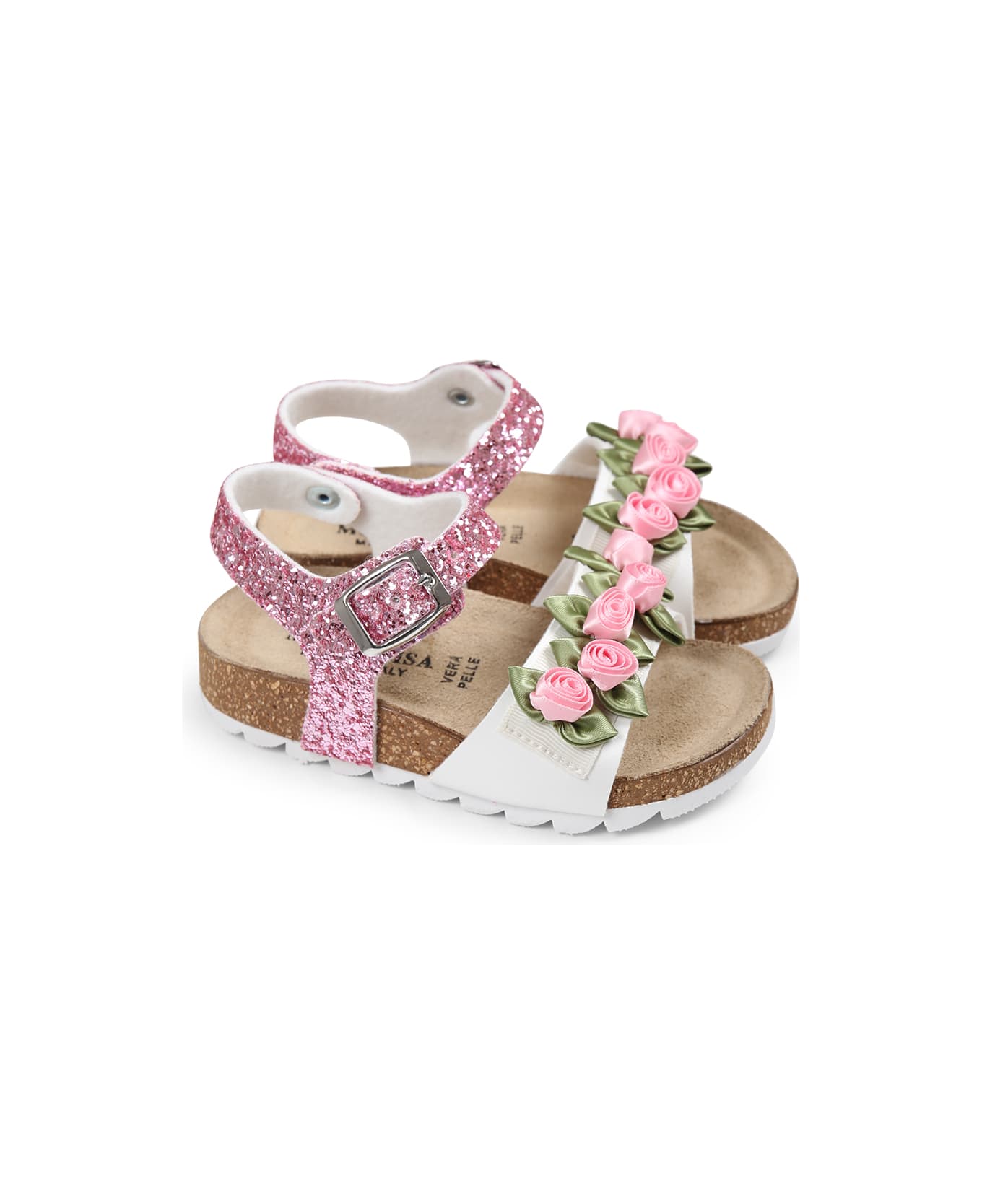 Monnalisa Pink Sandals For Girl With Roses - Pink