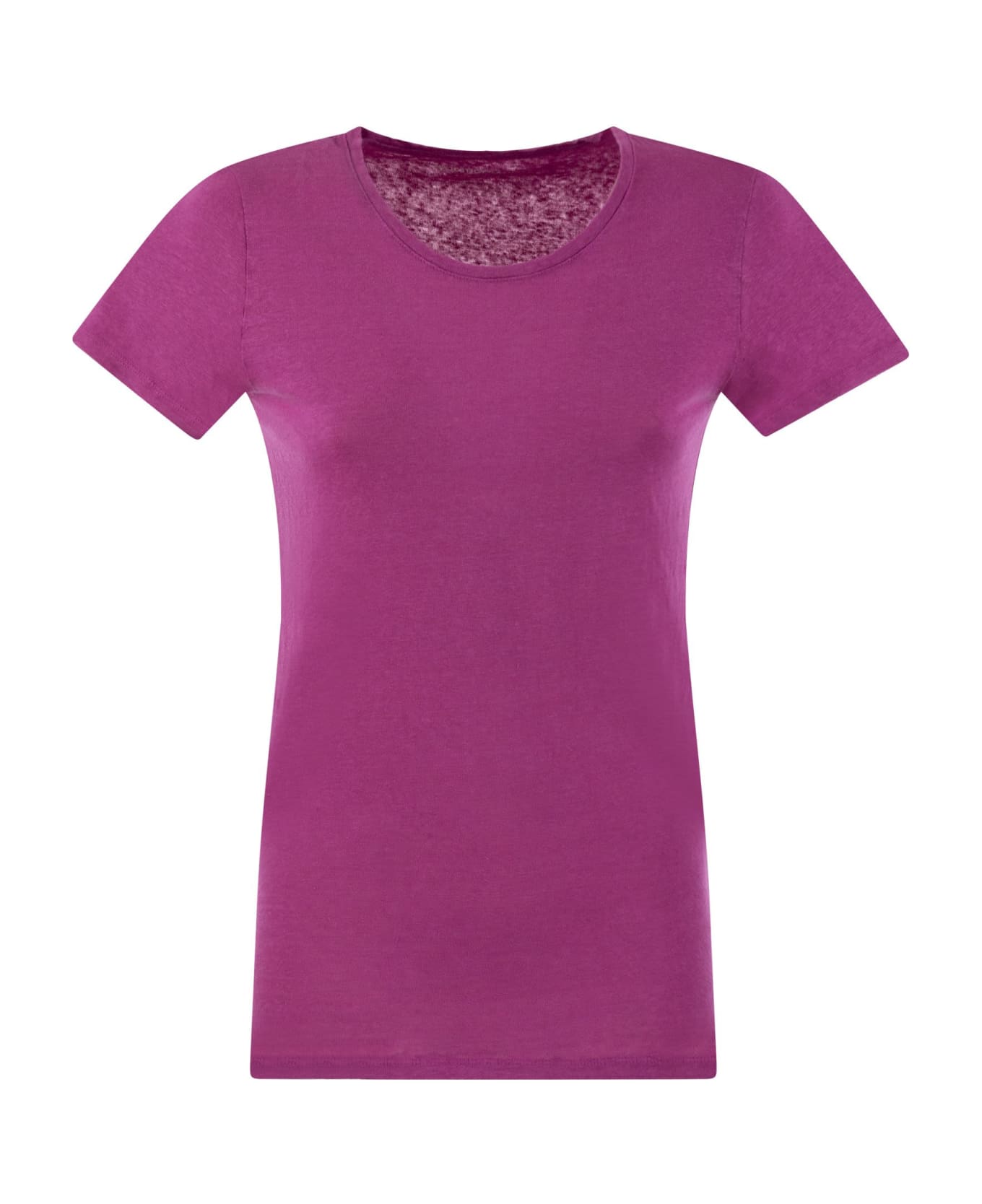Majestic Filatures Crew-neck T-shirt In Linen And Short Sleeve - Fuchsia
