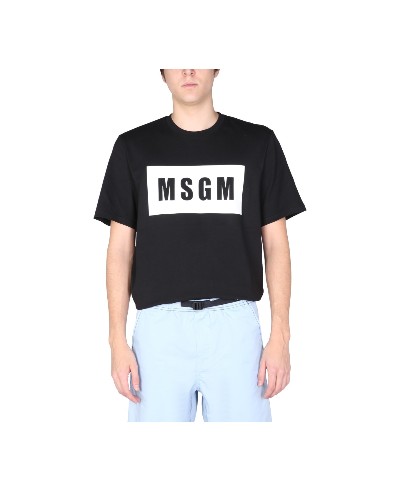 MSGM T-shirt With Logo Box - BLACK