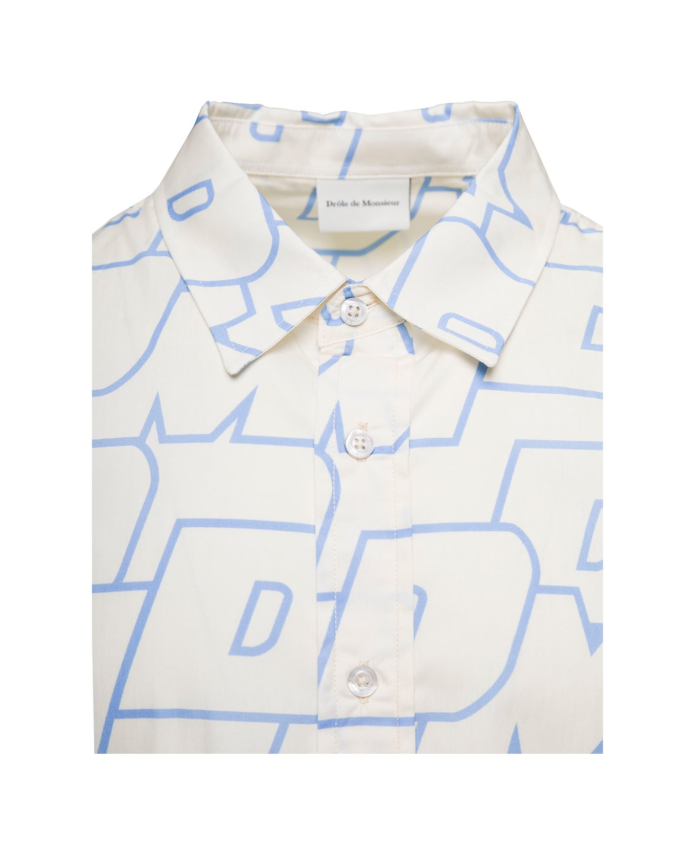 Drôle de Monsieur White Shirt With All-over Ddm Print In Cotton Man - White
