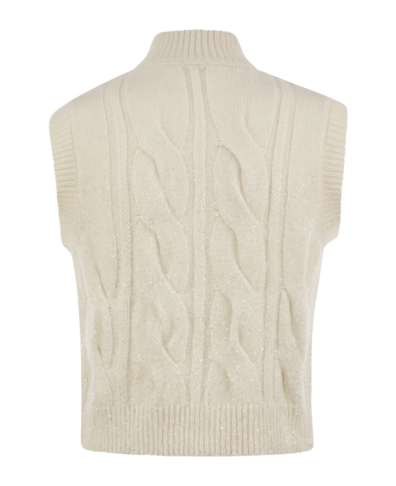 Peserico Cable Zip Vest In Alpaca Wool - White