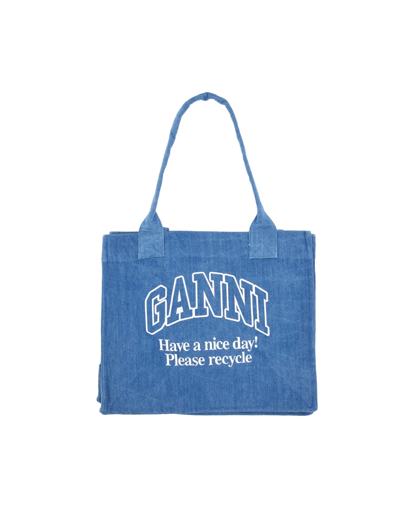 Ganni Denim Tote Bag With Logo - DENIM