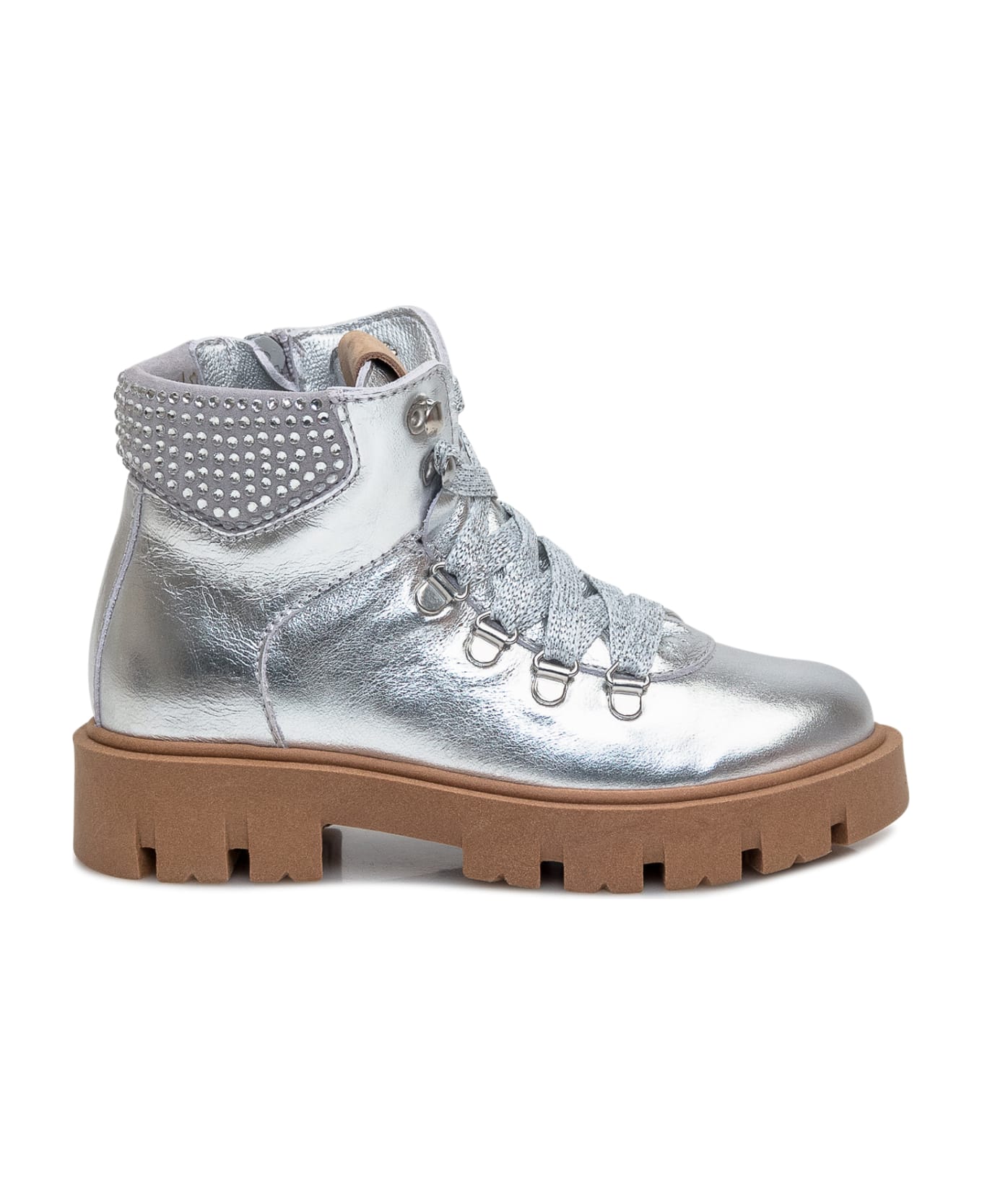 Monnalisa Glitter Leather Boot - ARGENTO