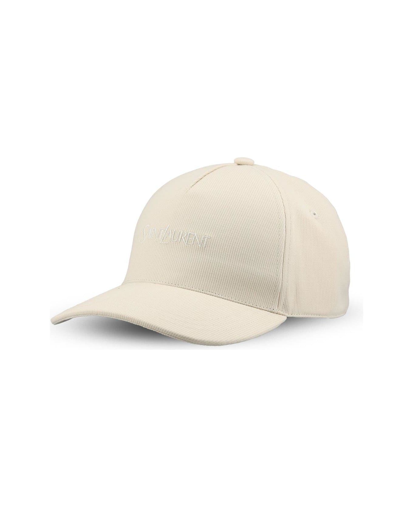 Saint Laurent Logo Embroidered Corduroy Baseball Cap - Ivory