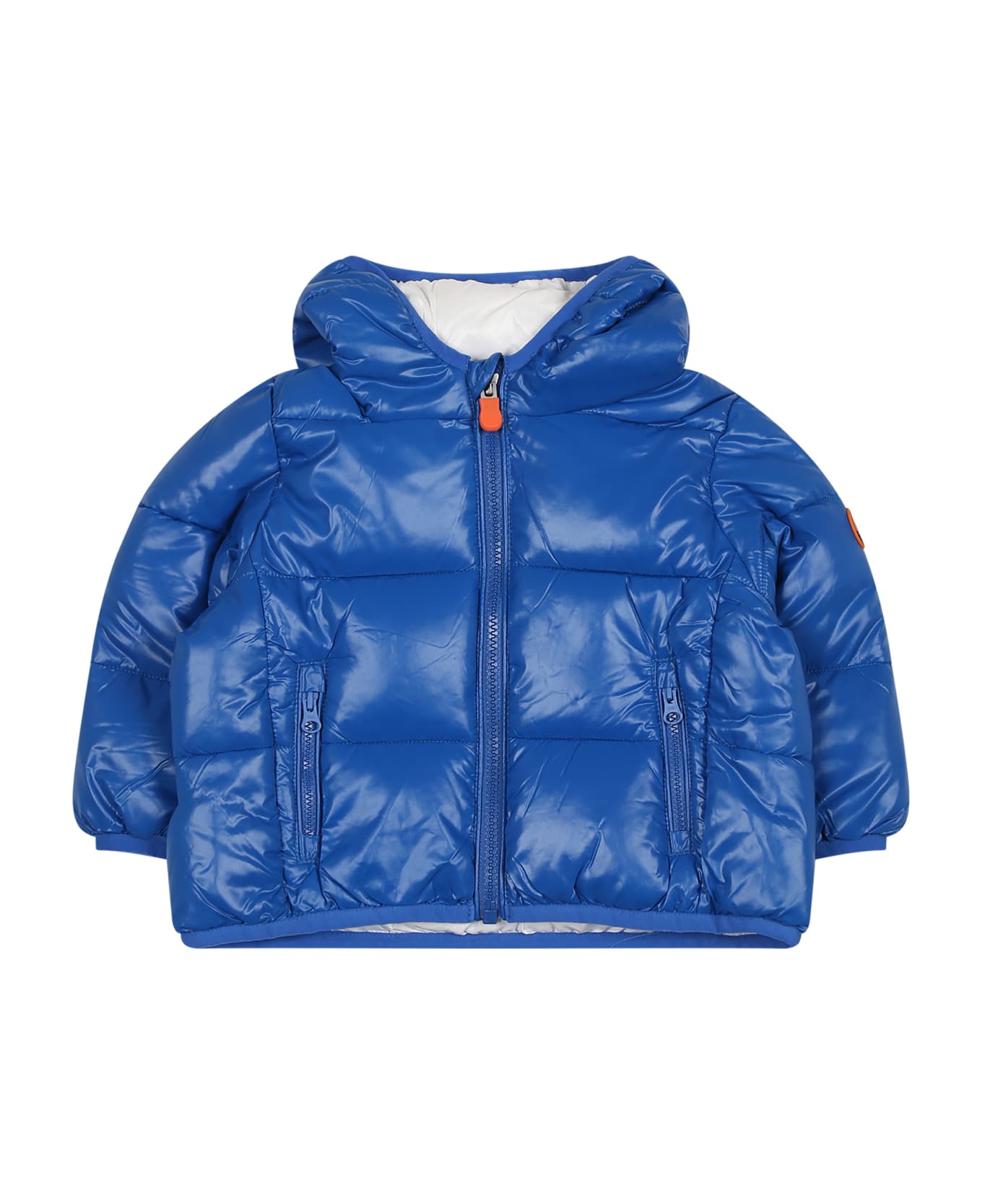 Save the Duck Light Blue Jody Down Jacket For Baby Boy With Logo - Light Blue コート＆ジャケット