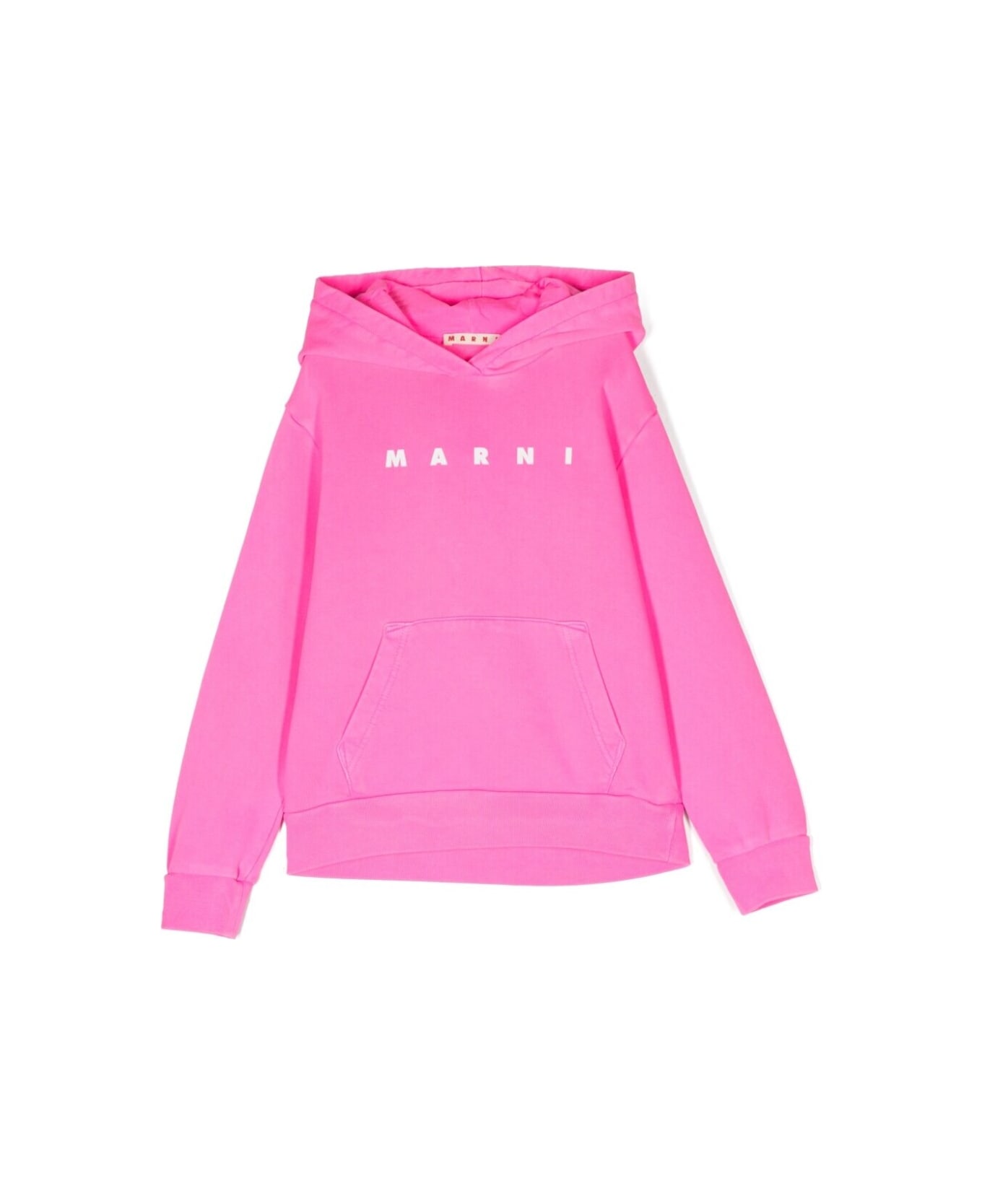 Marni Pink Hoodie With Logo Print In Cotton Girl - Fuxia