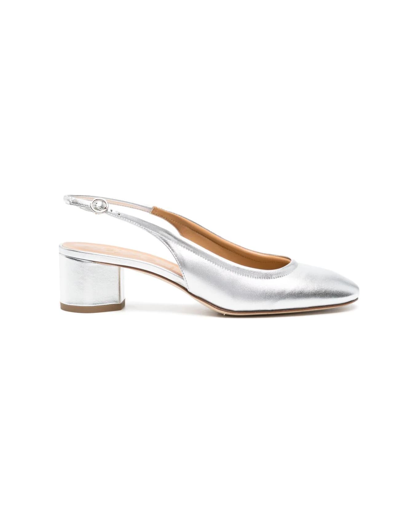 aeyde Romy Laminated Nappa Leather Silver Slingback - Silver ハイヒール