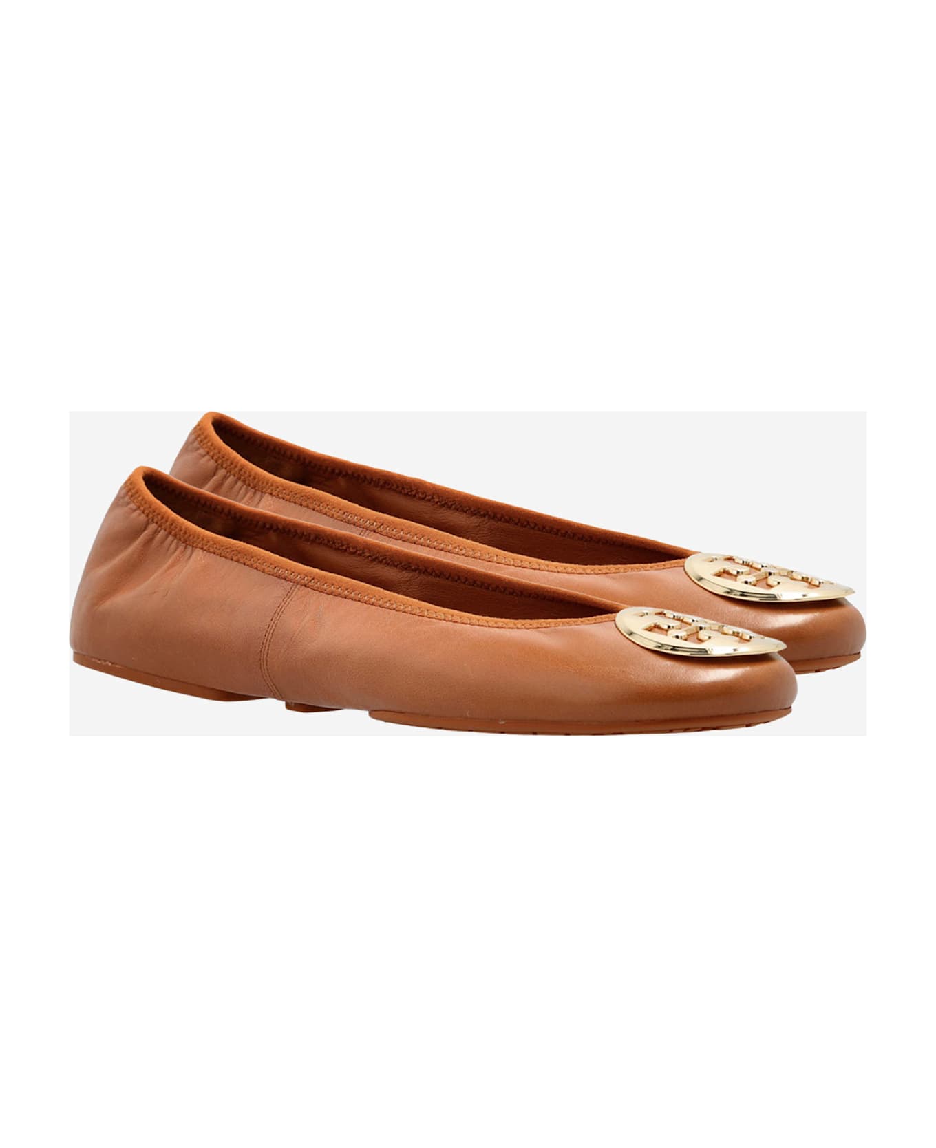 Tory Burch Reva Nappa Leather Ballerina Flats - Beige