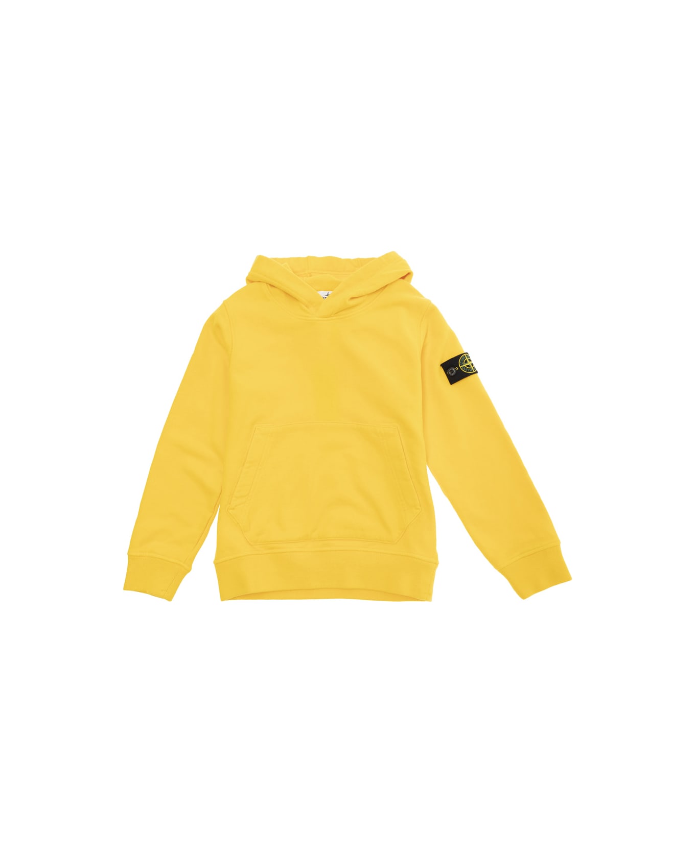 Stone Island Junior Yellow Hoodie With Logo Patch In Cotton Man - Yellow