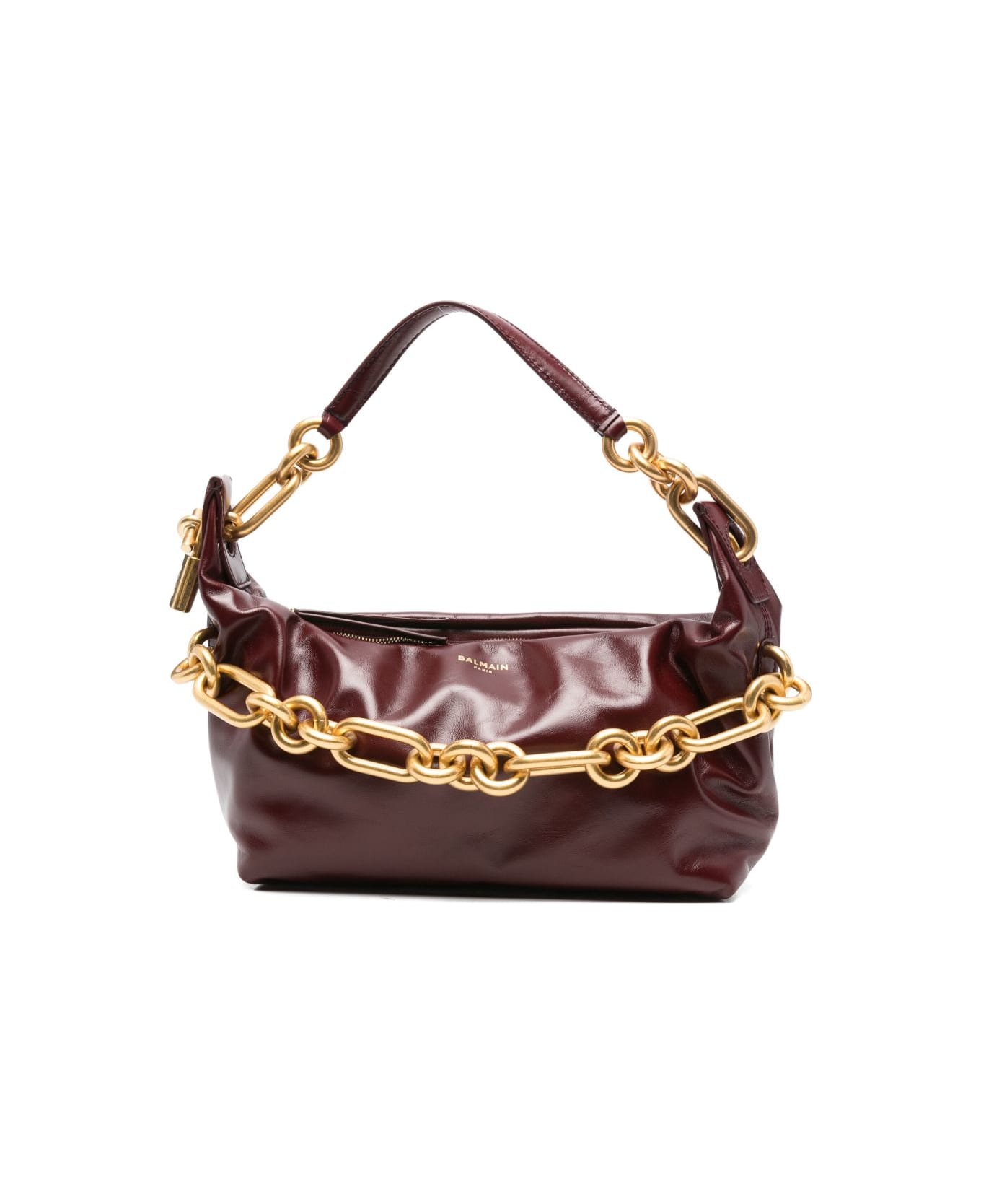 Balmain Sync Medium Leather Shoulder Bag - Bordeaux
