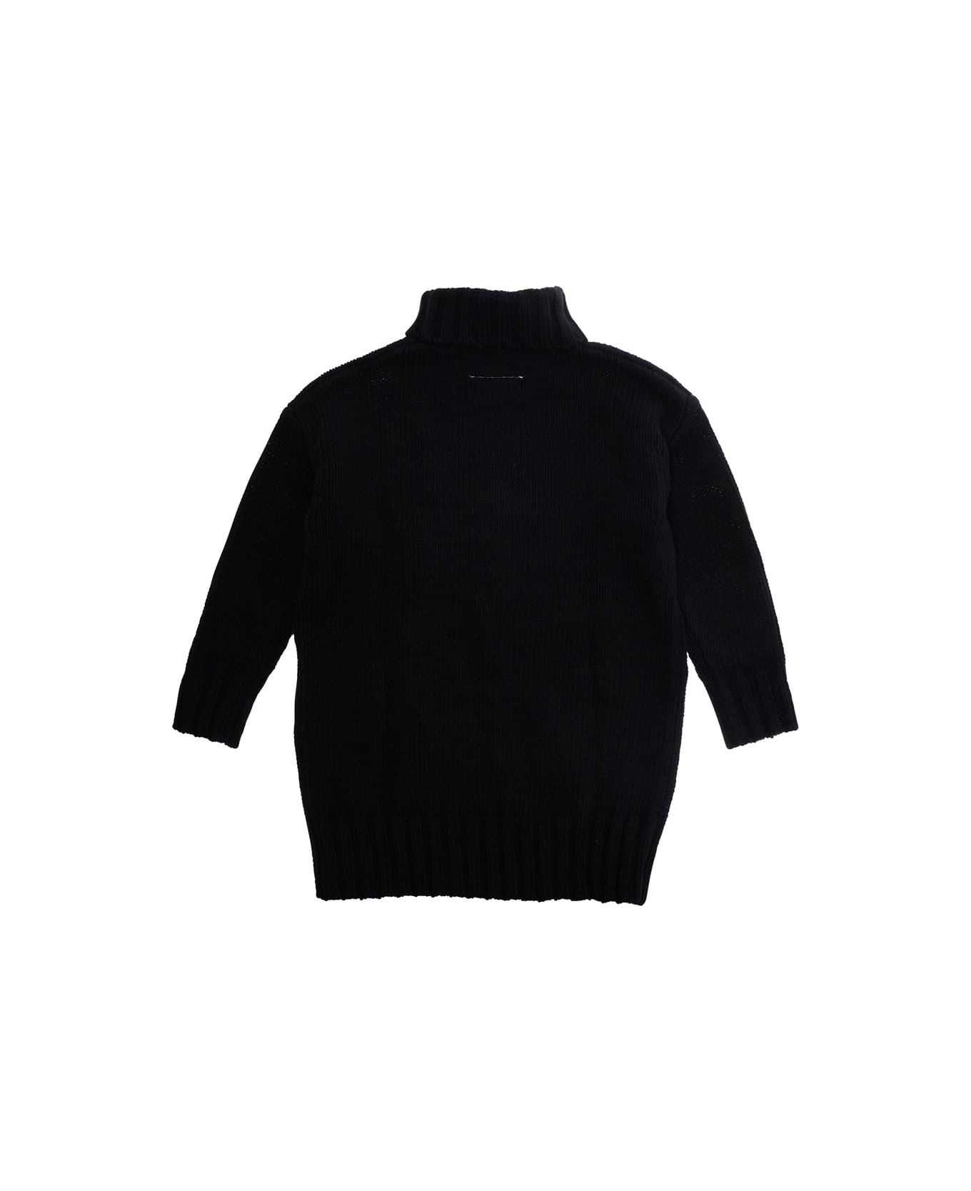 MM6 Maison Margiela Black High-neck Dress With Maxi Logo On The Front In Wool Girl - Black