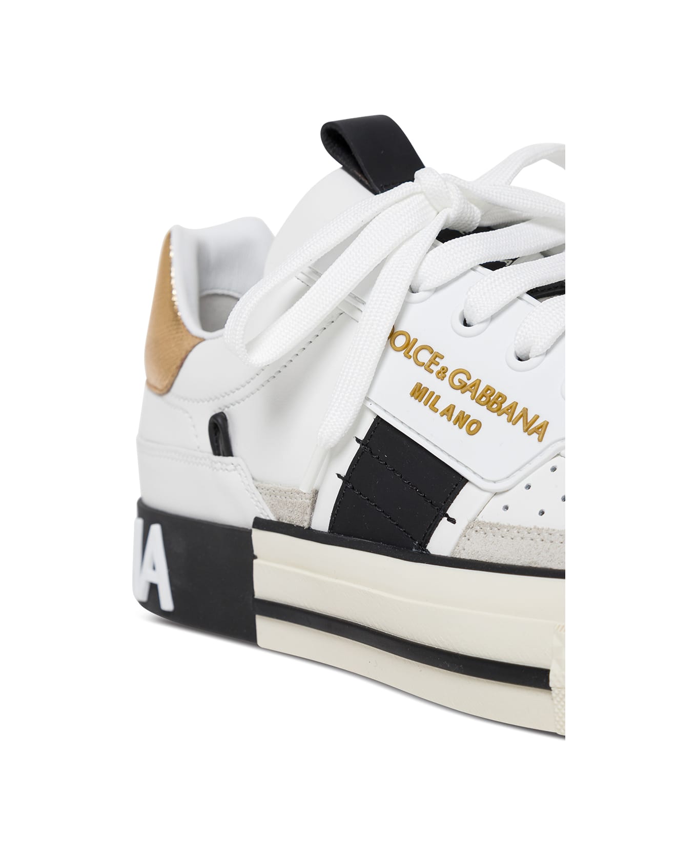 Dolce & Gabbana Custom  Leather Sneakers With Metallic Inserts - White