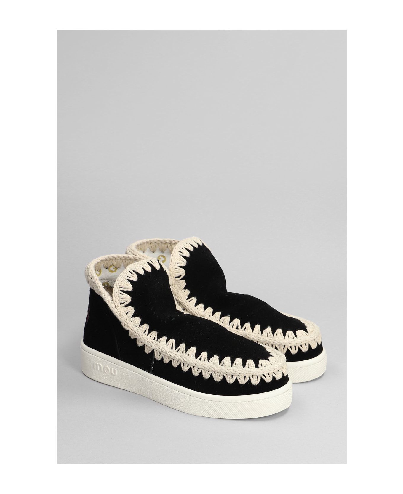Mou Eskimo Sneaker Low Heels Ankle Boots In Black Suede - black