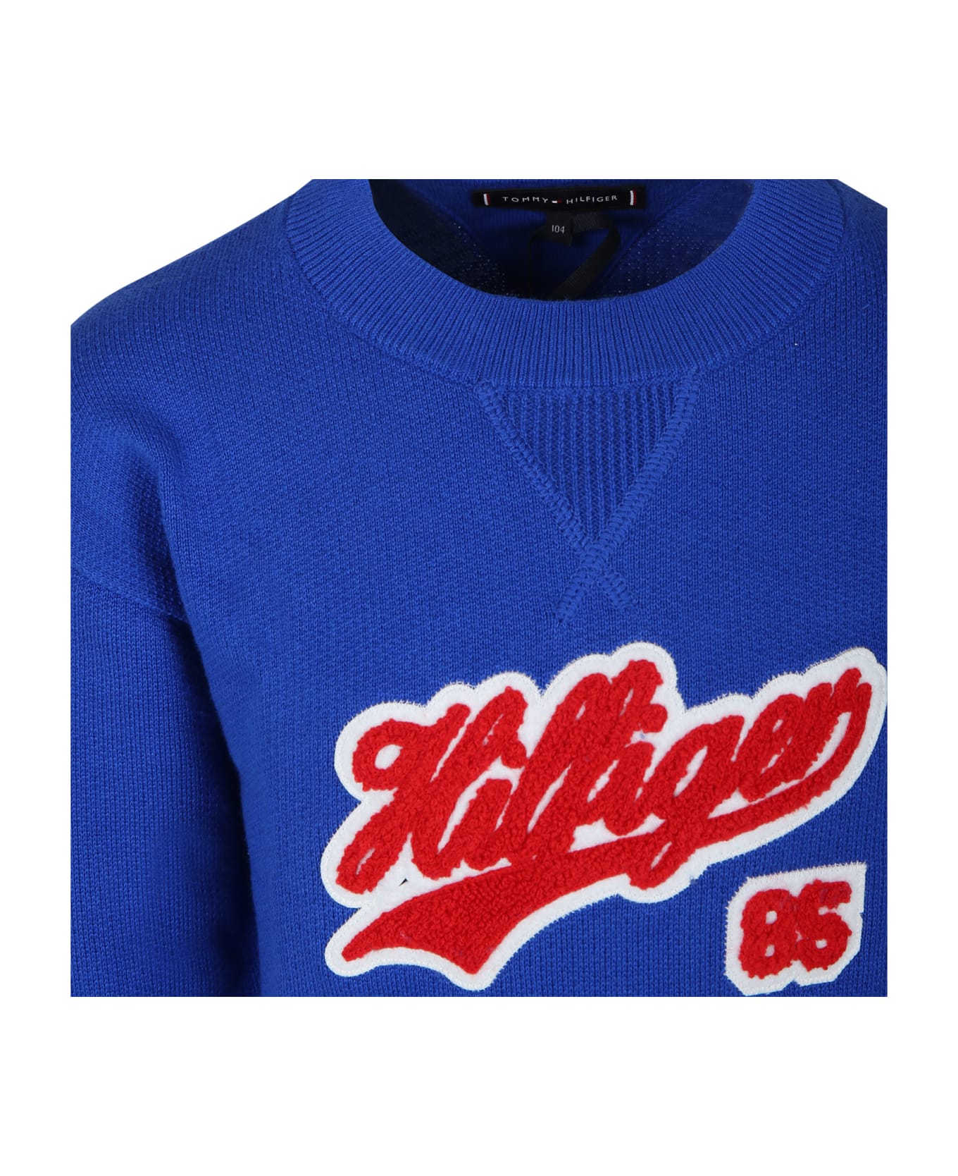 Tommy Hilfiger Blue Sweater For Boy With Logo - Light Blue ニットウェア＆スウェットシャツ