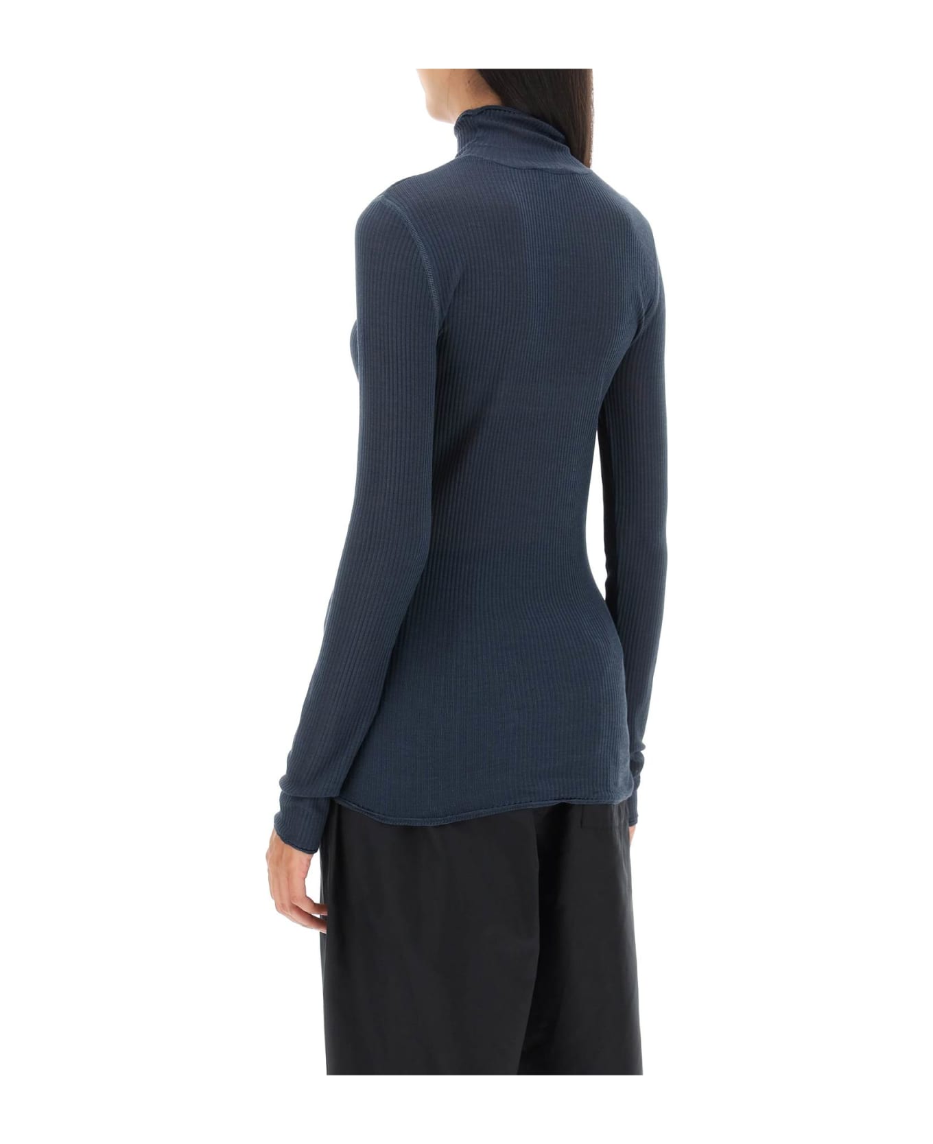 Lemaire Seamless Silk Turtleneck Sweater - STORM BLUE (Blue)
