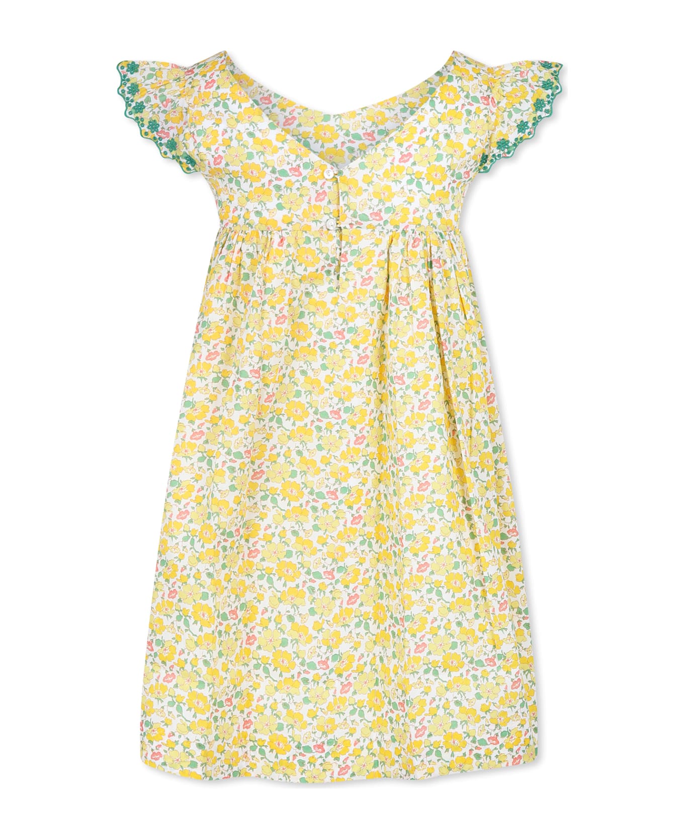 Bonpoint Yellow Dress For Girl With Floral Print - Yellow