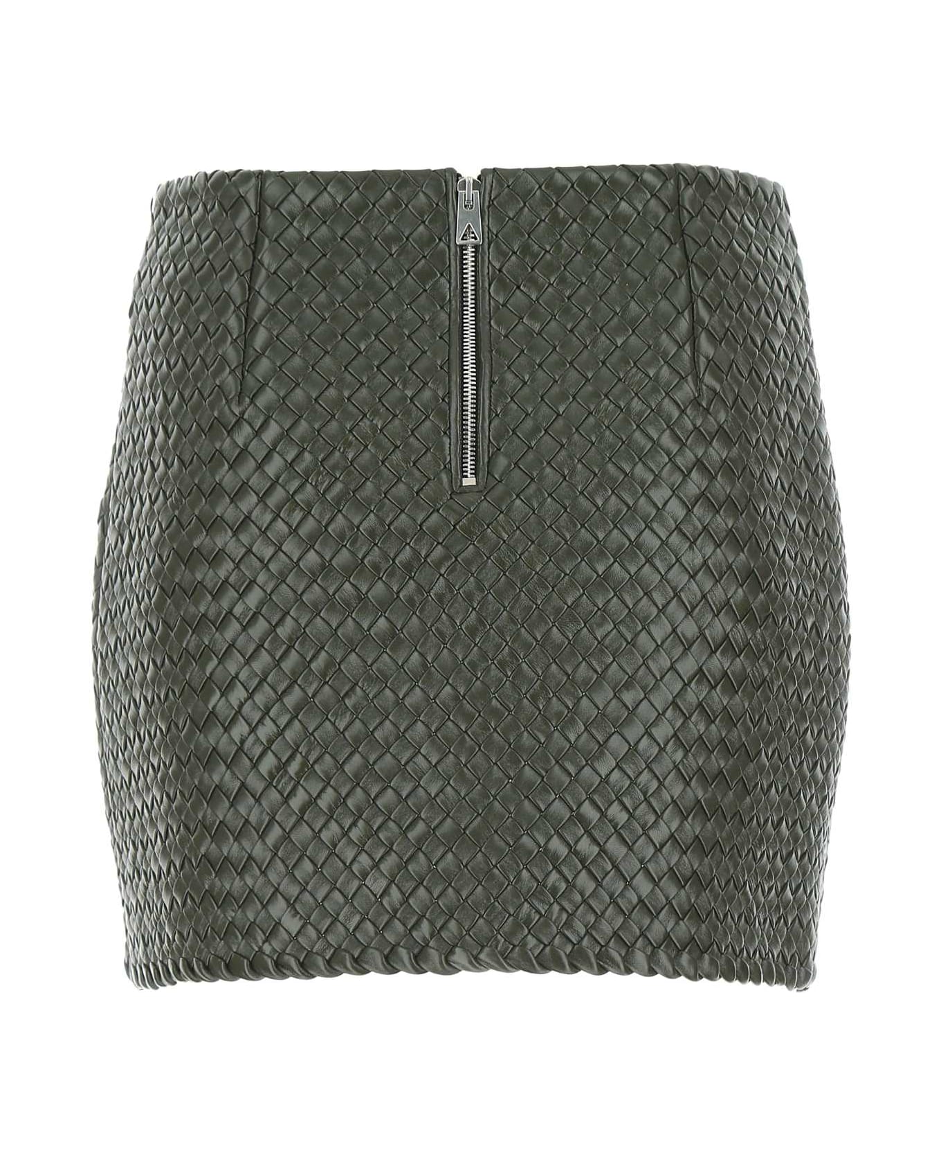 Bottega Veneta Army Green Leather Mini Skirt - 2275 スカート