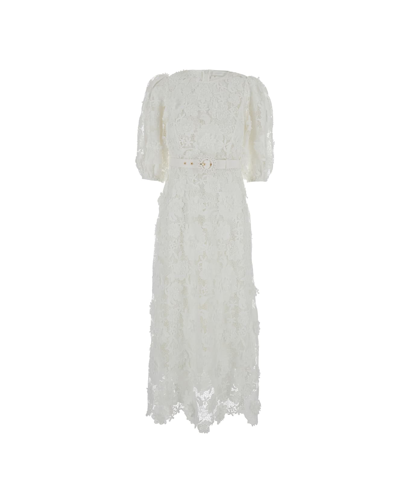 Zimmermann White Long Dress With Off-shoulders In Lace Woman - White