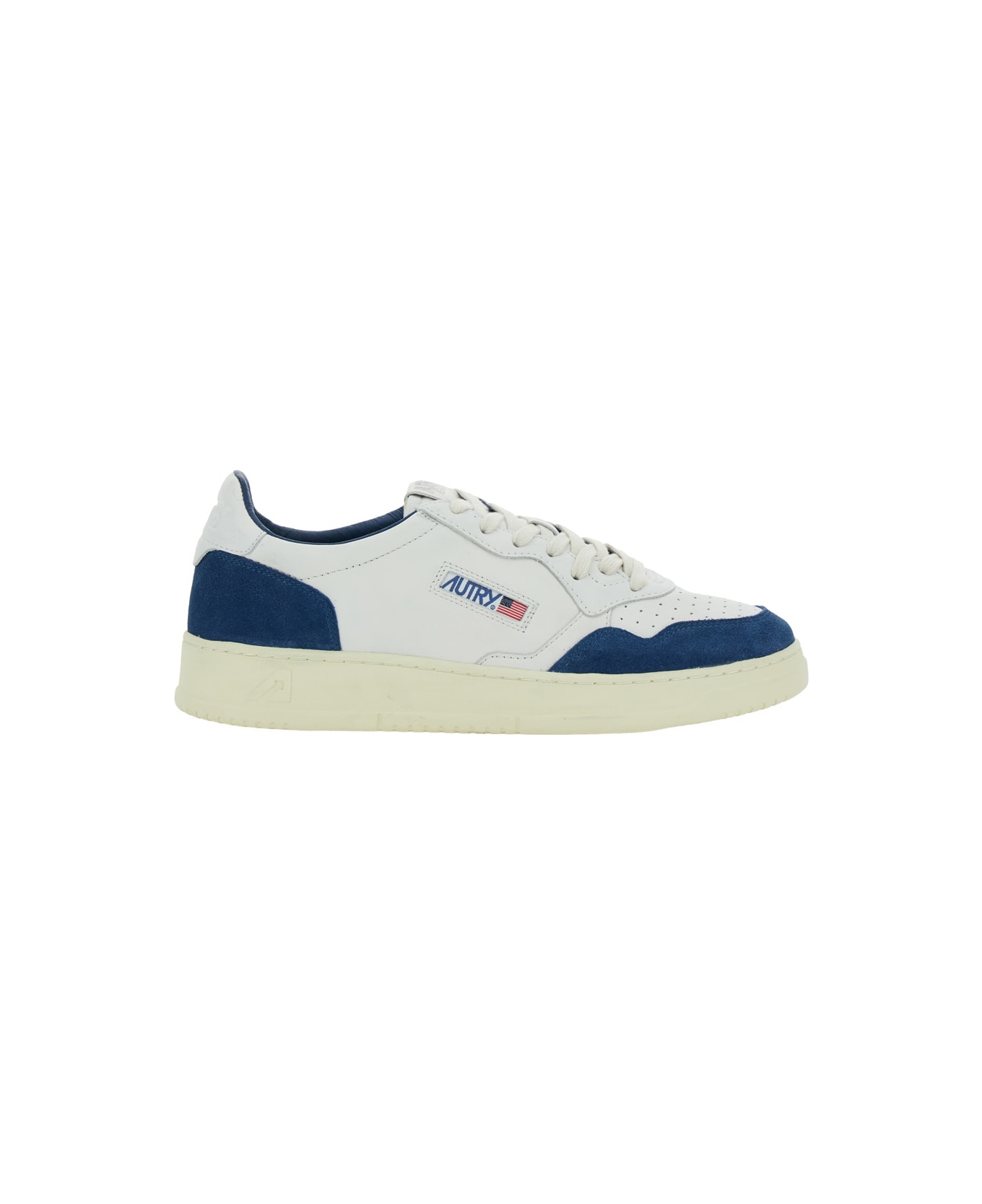 Autry 'medalist Low' White Low Top Sneakers With Side Logo Detail In Leather And Suede Man - White