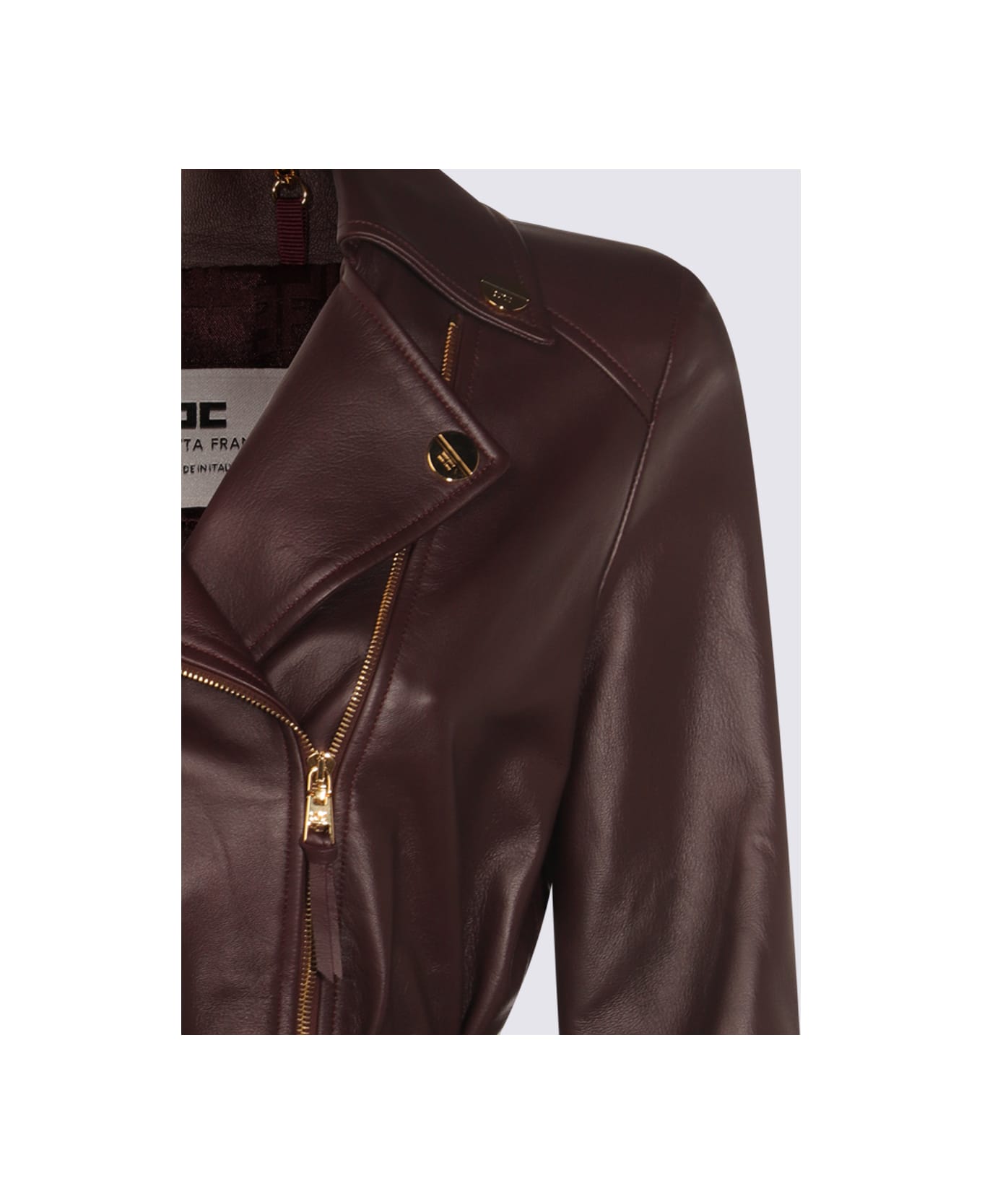 Elisabetta Franchi Brown Leather Jacket - MERLOT
