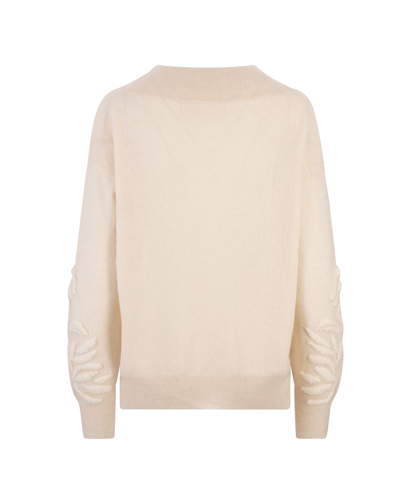 Ermanno Scervino Beige Boat Neck Sweater With Tone Embroidery - Brown