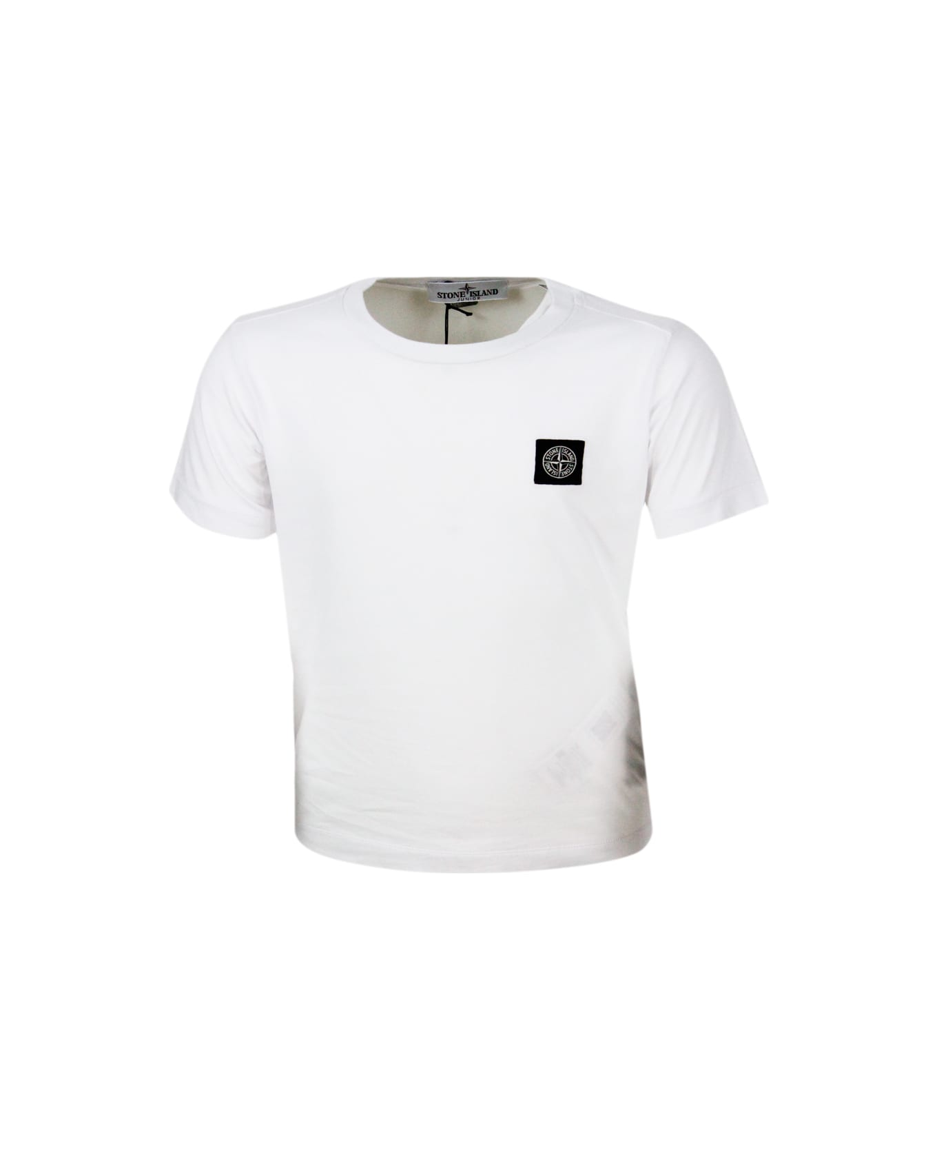 Stone Island 100% Cotton Short Sleeve Crew Neck T-shirt With Logo On The Chest - White Tシャツ＆ポロシャツ