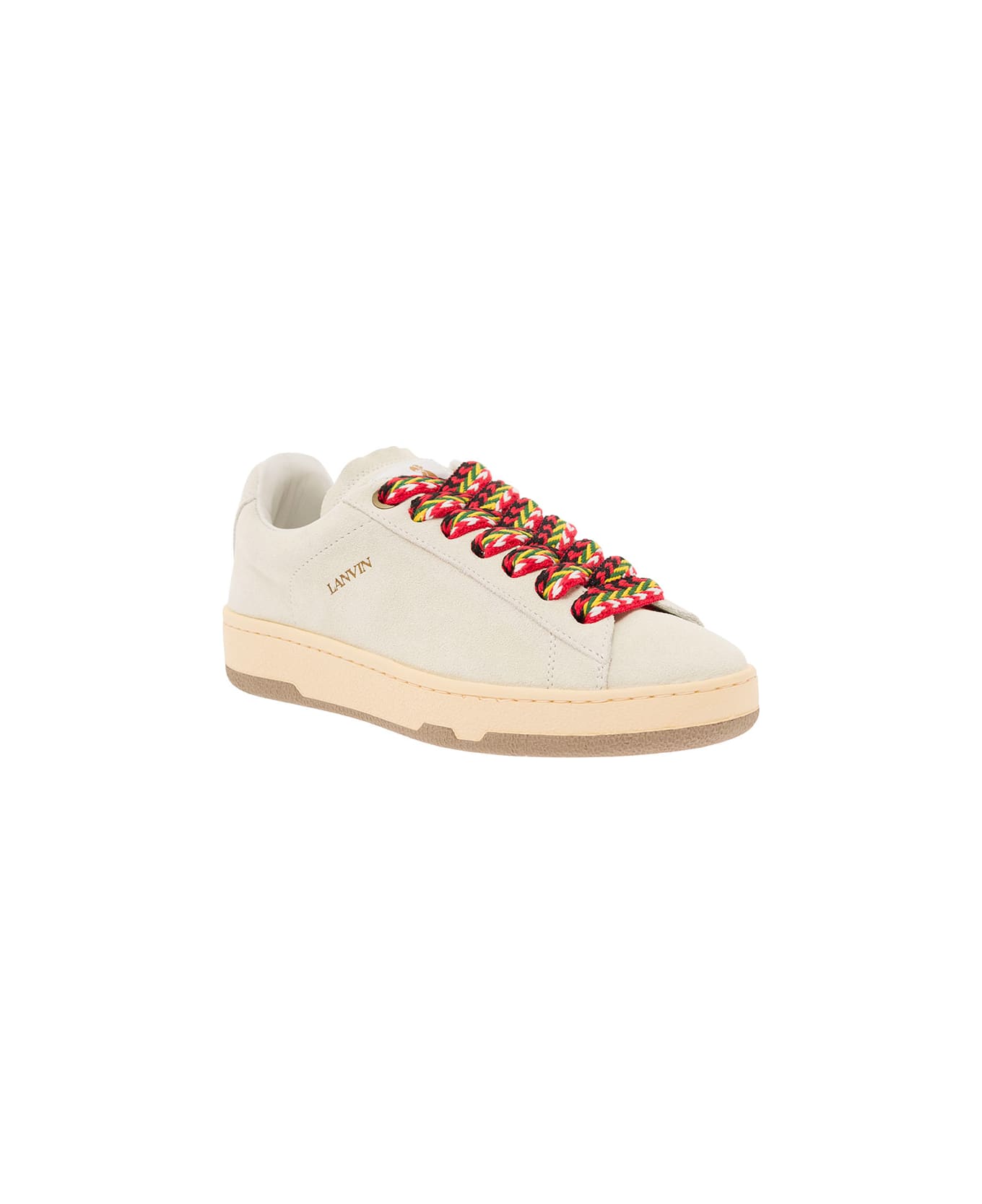 Lanvin 'lite Curb' White Low Top Sneakers With Oversized Multicolor Laces In Leather Woman - White