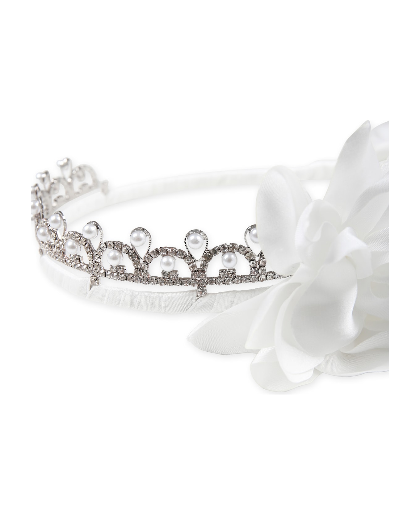 Monnalisa White Headband For Girl With Pearls - White