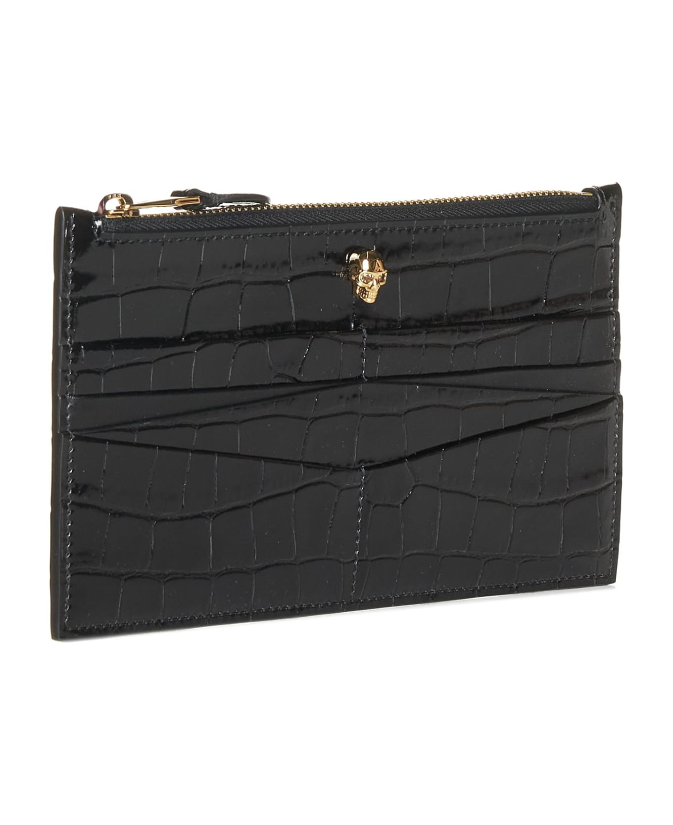 Alexander McQueen Croco Embossed Flat Zip Wallet - Black 財布