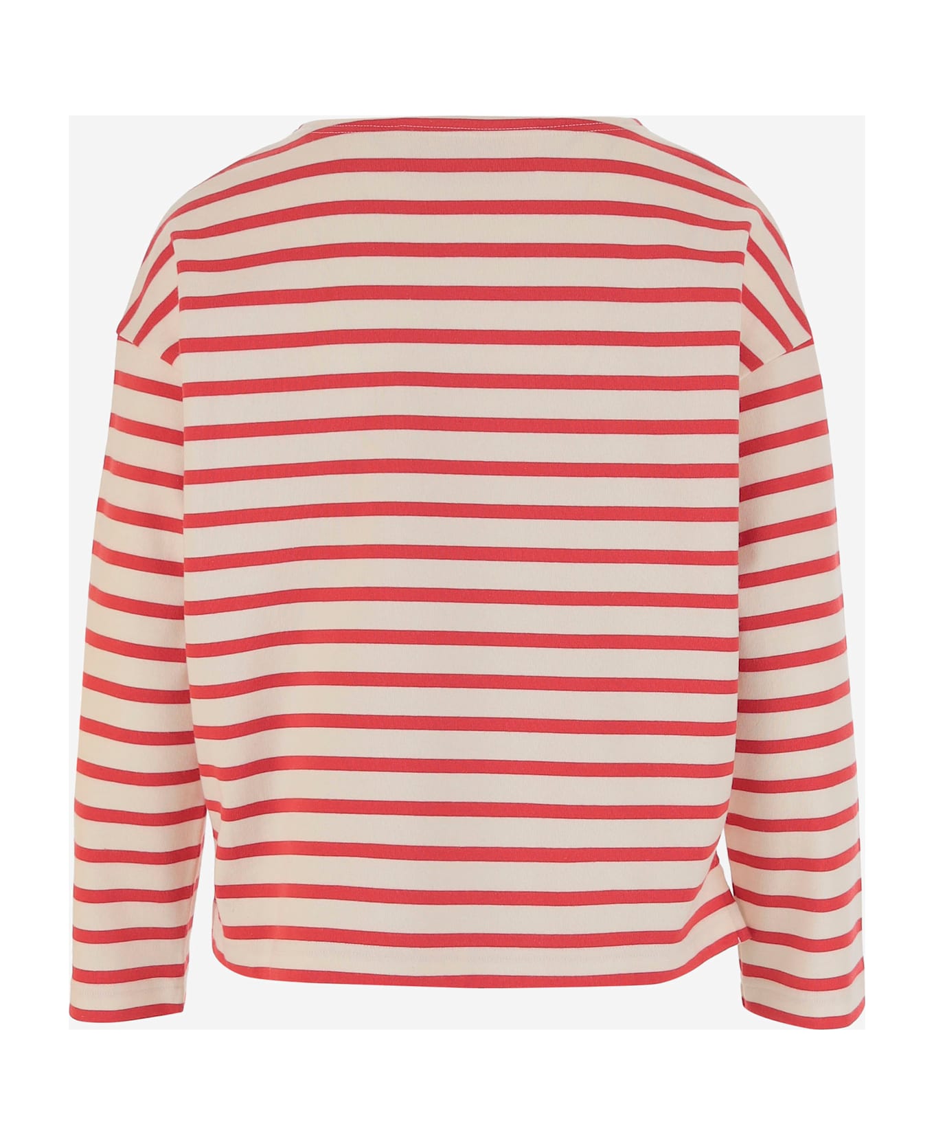 Valentino Long-sleeved Cotton T-shirt With Striped Pattern - Red